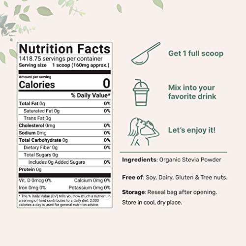 Micro Ingredients Pure Organic Stevia Powder, 8 Ounces, 1418 Serving, High Grade Stevia Green Leaf Extract Reb-A, Reduced Bitter Aftertaste, 0 Calorie, Natural Sweetener, Sugar Alternative, Keto Friendly