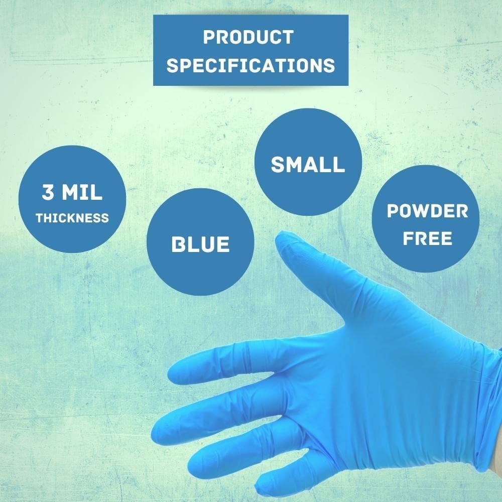 PackagingSuppliesByMail PackagingSuppliesByMail PSBM Nitrile Gloves, Blue, Size Small, 3 Mil, 1000 Count, Powder and Latex Free Disposable Gloves