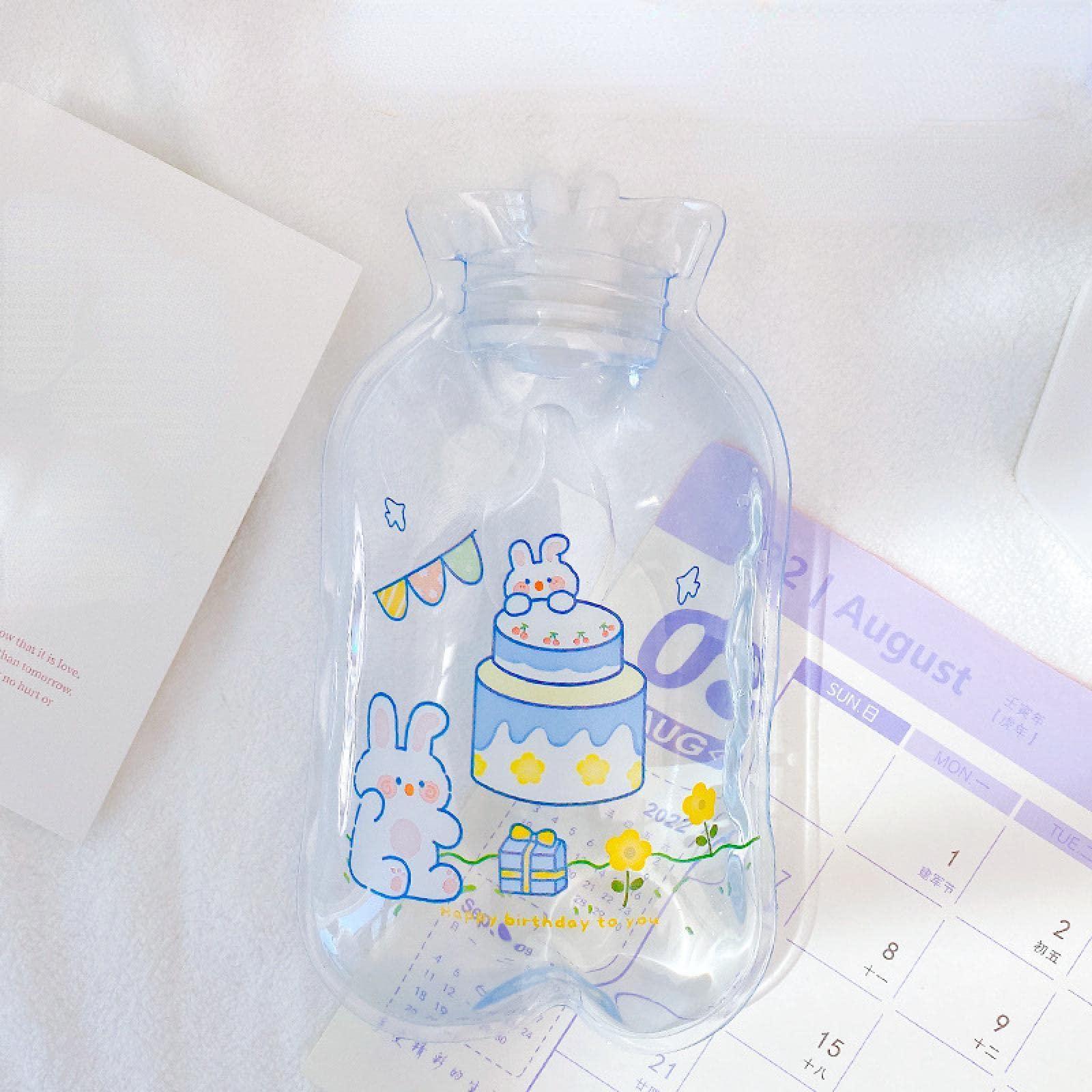 CHEKZ CHEKZ Transparent PVC hot Water Bottle Cute Cartoon Small Flushing Water Heater Bag Portable Portable Water Heater Hand Treasure Inflatable Water Bag 350ml - Birthday Party Bunny