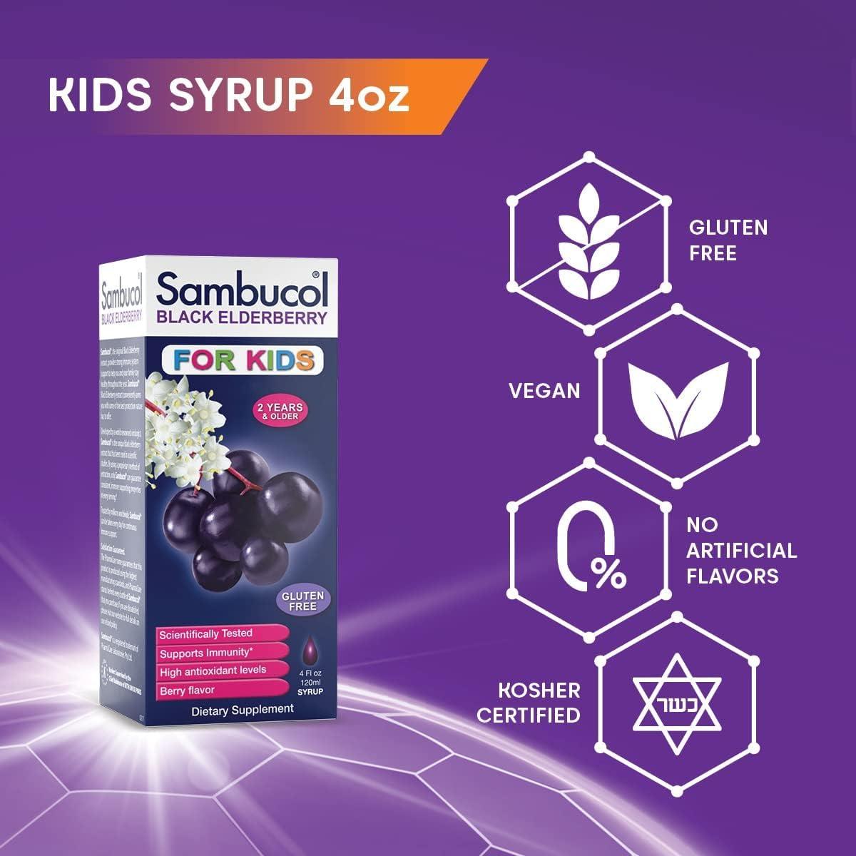 Sambucol Sambucol Black Elderberry Syrup for Kids - Elderberry Extract Kids, Kids Elderberry Syrup, Black Elderberry for Kids & Toddlers, Sambucus Immune Support Supplement - 4 Fl Oz (Pack of 6)
