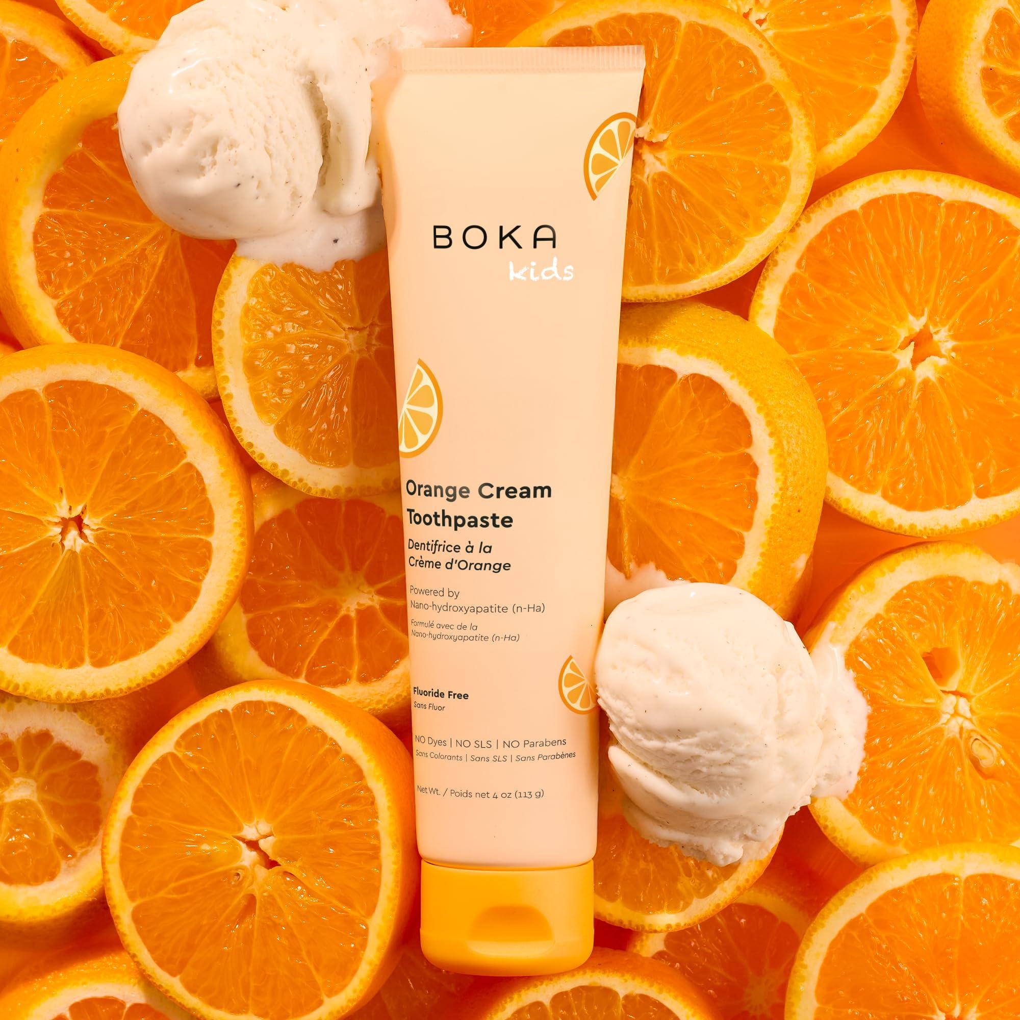 Boka Boka Fluoride Free Toothpaste Nano Hydroxyapatite, Helps Remineralize, Appropriate for Sensitive Teeth, Whitening - for Adult, Kids Oral Care - Orange Cream Flavor, 4oz 1Pk - US Manufactured
