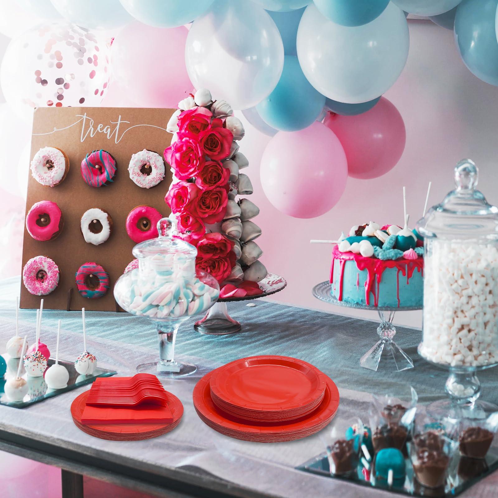 WYQJHKV WYQJHKV Red Party Supplies Set Include Red Paper Plates and Napkins party supplies,Severs 25 Guests Red Dessert Plates,Disposable Cake Plates Paper Plate Red for Birthday Wedding Party