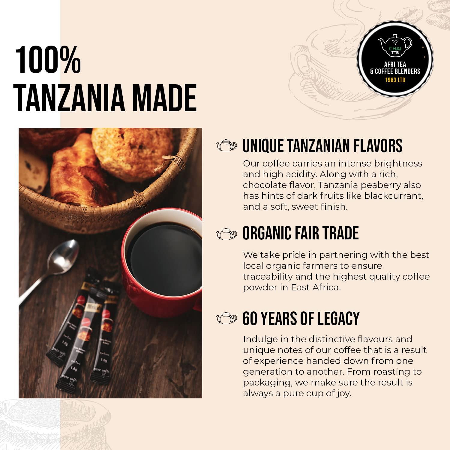 AFRI TEA & COFFEE BLENDERS 1963 AFRICAFE - Organic Instant Coffee - Tanzania - 100% Arabica and Robusta - 250g Metal Tin