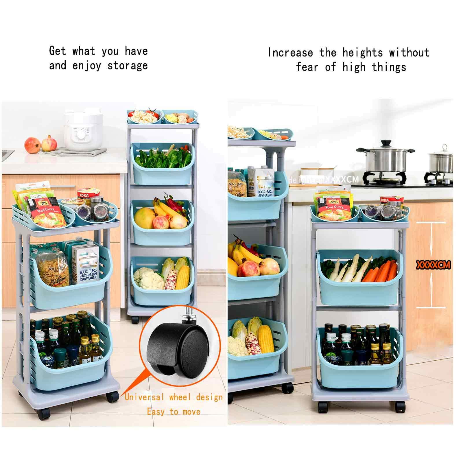 GUAWJRZDP GUAWJRZDP Rolling Laundry Basket Cart with 4X Wheels,Easy Assembly,PP Mesh Storage Box Vertical Trolley Fruit Basket for Kitchen/Bathroom/Bedroom/Office