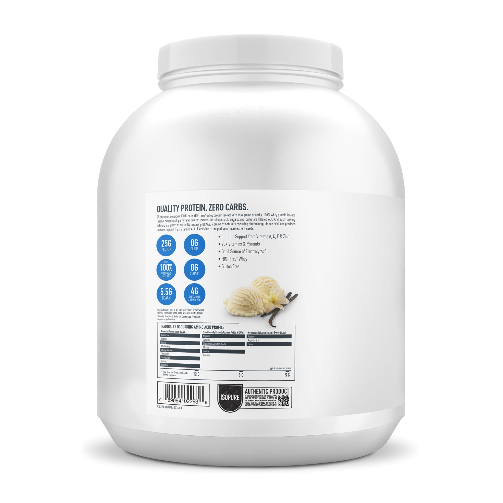 Isopure Isopure Zero Carb 100% Pure Whey Isolate Protein Powder, Lactose Free, Gluten Free, With Vitamins, Creamy Vanilla, 25g Protein Per Serving, 4.5 Lbs, 66 Servings