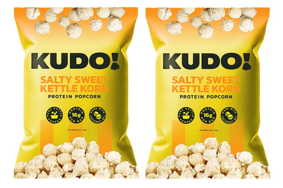 KUDO KUDO Protein Popcorn, Salty Sweet | 10g of Protein Per Bag | 100% Whole Grain & Non-GMO Healthy Snacks | Keto Friendly & Gluten Free Kettle Popcorn, 2 oz. Bag (2 Pack)