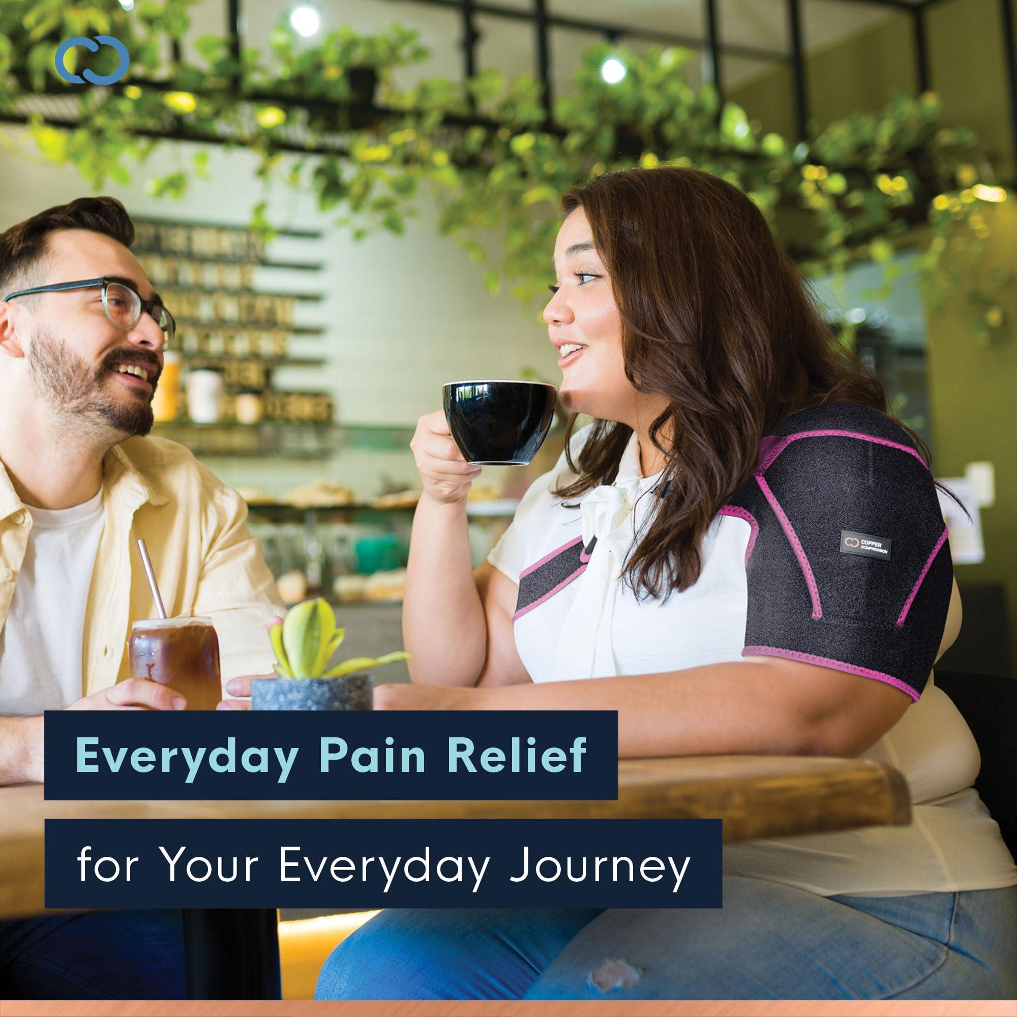 Copper Compression Copper Compression Recovery Shoulder Brace - Immobilizer for Torn Rotator Cuff, AC Joint Pain Relief, Dislocation, Arm Stability, Injuries, Tears - Adjustable Fits Men, Women - Black/Pink - L/XL