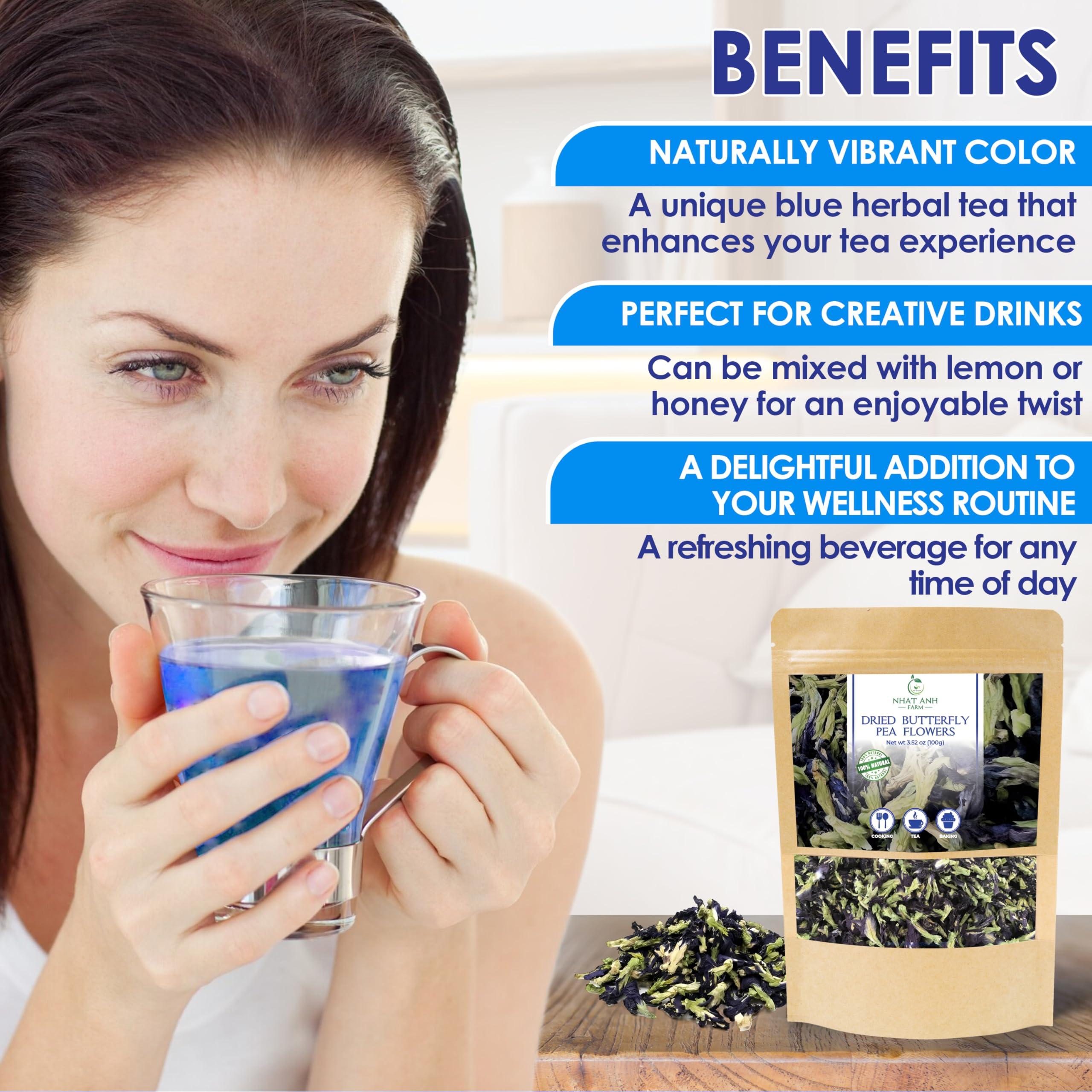 NHAT ANH FARM Nhat Anh Farm - Premium Dried Butterfly Pea Flower - 3,5oz(100g) Blue Butterfly Pea Flower - 100% Natural & Pure, Sugar/Caffeine/Gluten Free - For Making Tea
