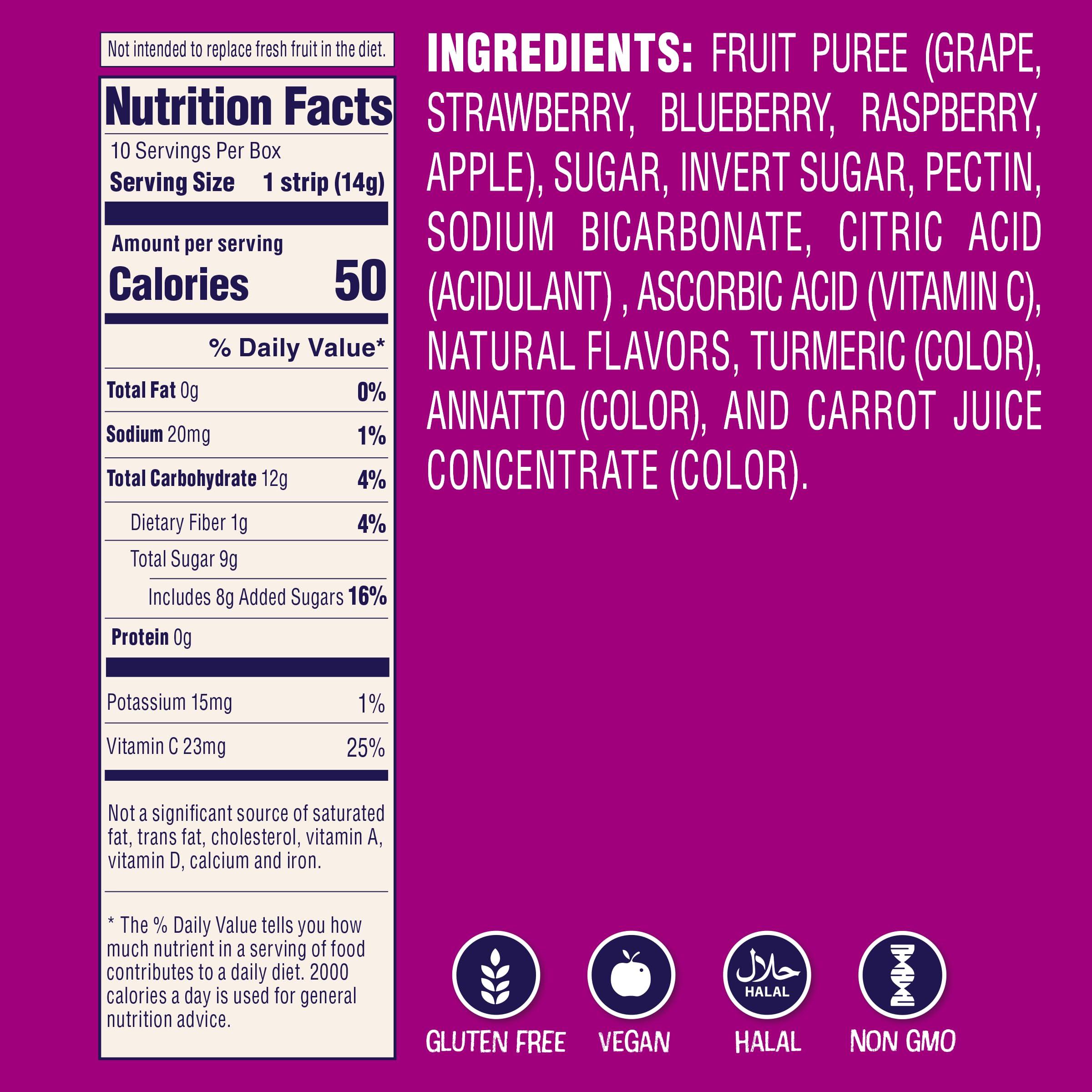 Welch\'s Welchs Absolute Fruitfuls Fruit Strips, Tasty Dried Fruit Snacks for School Lunches, Berry Medley, 0.5oz (Pack of 10)