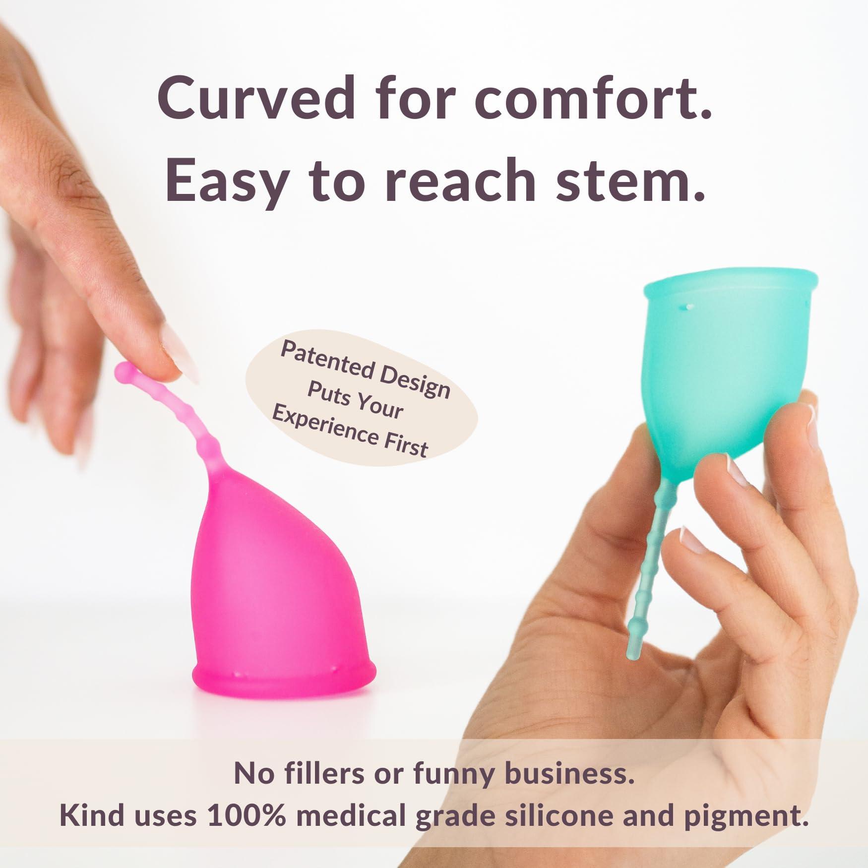 WEVOTOPIA Kind Cup | Menstrual Cups | Period Cup | Comfortable | Soft | Curved | Ergonomic | Easy to Use | Long Stem | High Cervix to Low Cervix | 100% Medical Grade Silicone Cup | USA (Small) (Aqua)