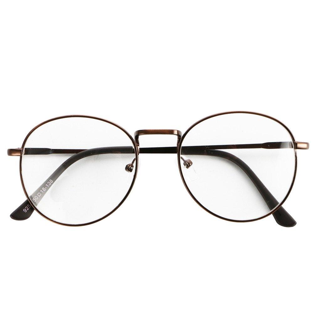 Jcerki Bi Tao Brown Vintage Round Frame Reading Glasses +5.00 Strengths **Men and Women Readers Glasses