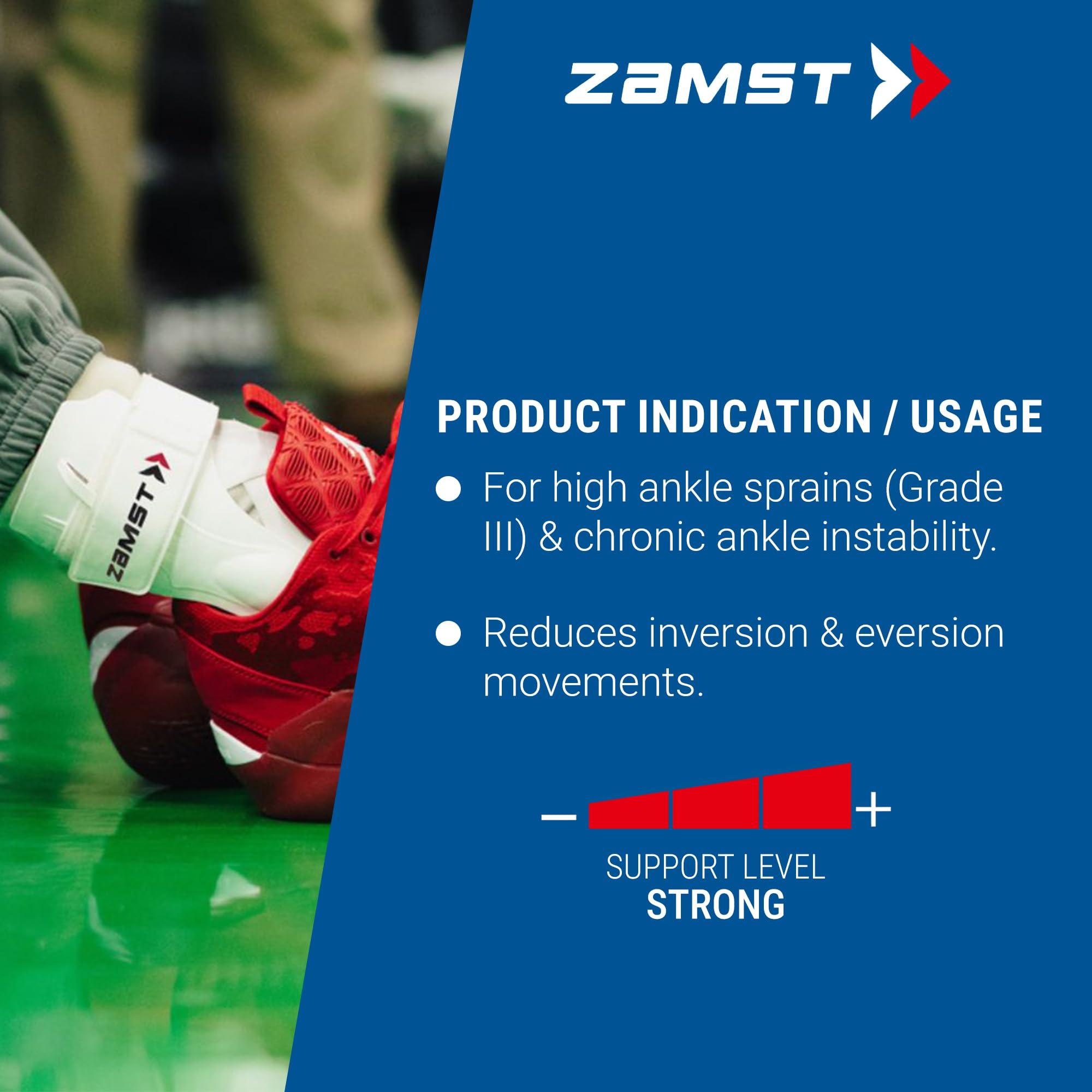 Zamst Zamst A2-DX Sports Ankle Brace with Protective Guards For High Ankle Sprains and Chronic Ankle Instability-for Basketball, Volleyball, Lacrosse, Football-White, Right Medium