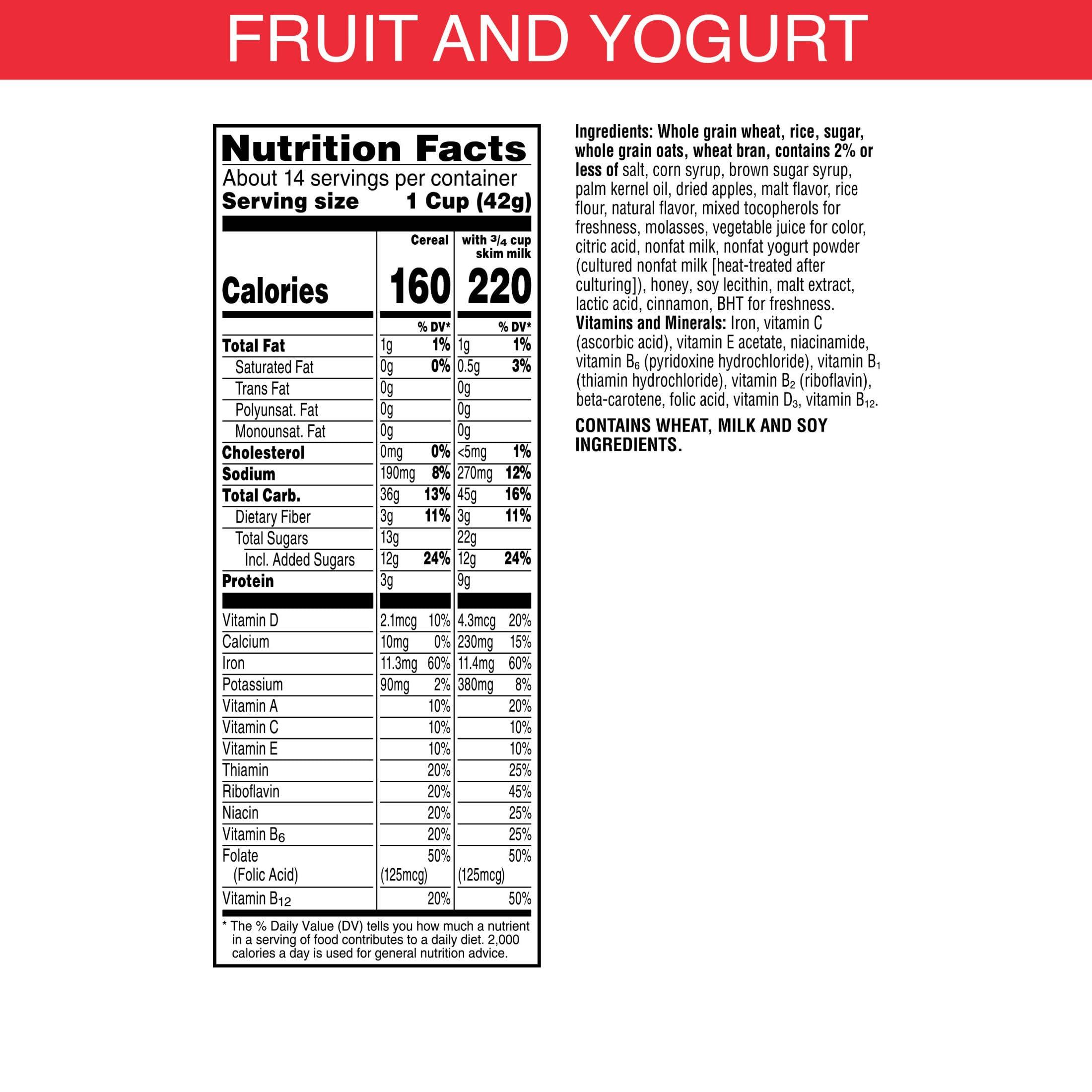 Special K Cereal Kellogg's Special K Breakfast Cereal, Family Breakfast, Fiber Cereal, Giant Size, Fruit and Yogurt, 22oz Box (1 Box)