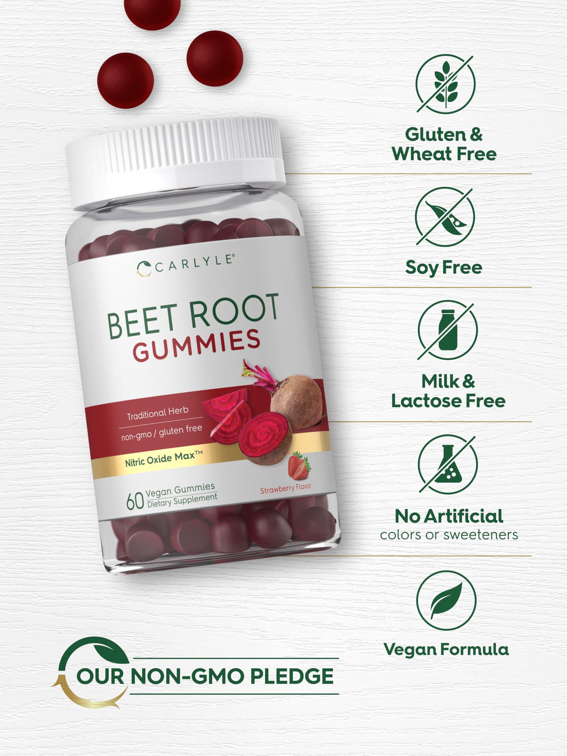 Carlyle Carlyle Beet Root Gummies | 60 Count | Vegan Strawberry Flavored Chewable Supplement | Non-GMO, Gluten Free