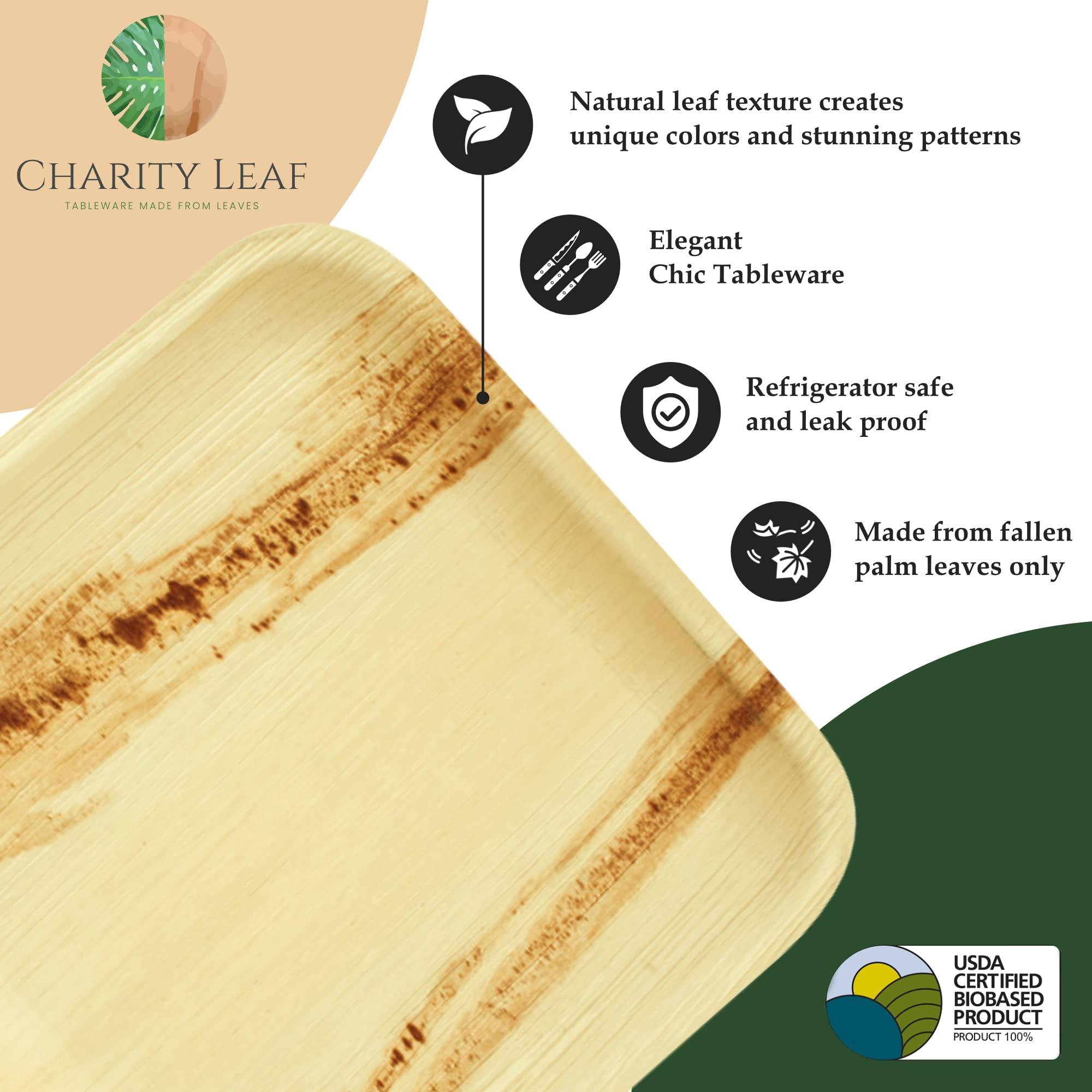 Charity Leaf Charity Leaf Disposable Palm Leaf 17\" x 12\" Trays (50 pieces) Bamboo Like Serving Platters, Disposable Boards, Eco-Friendly Dinnerware For Weddings, Catering, Events