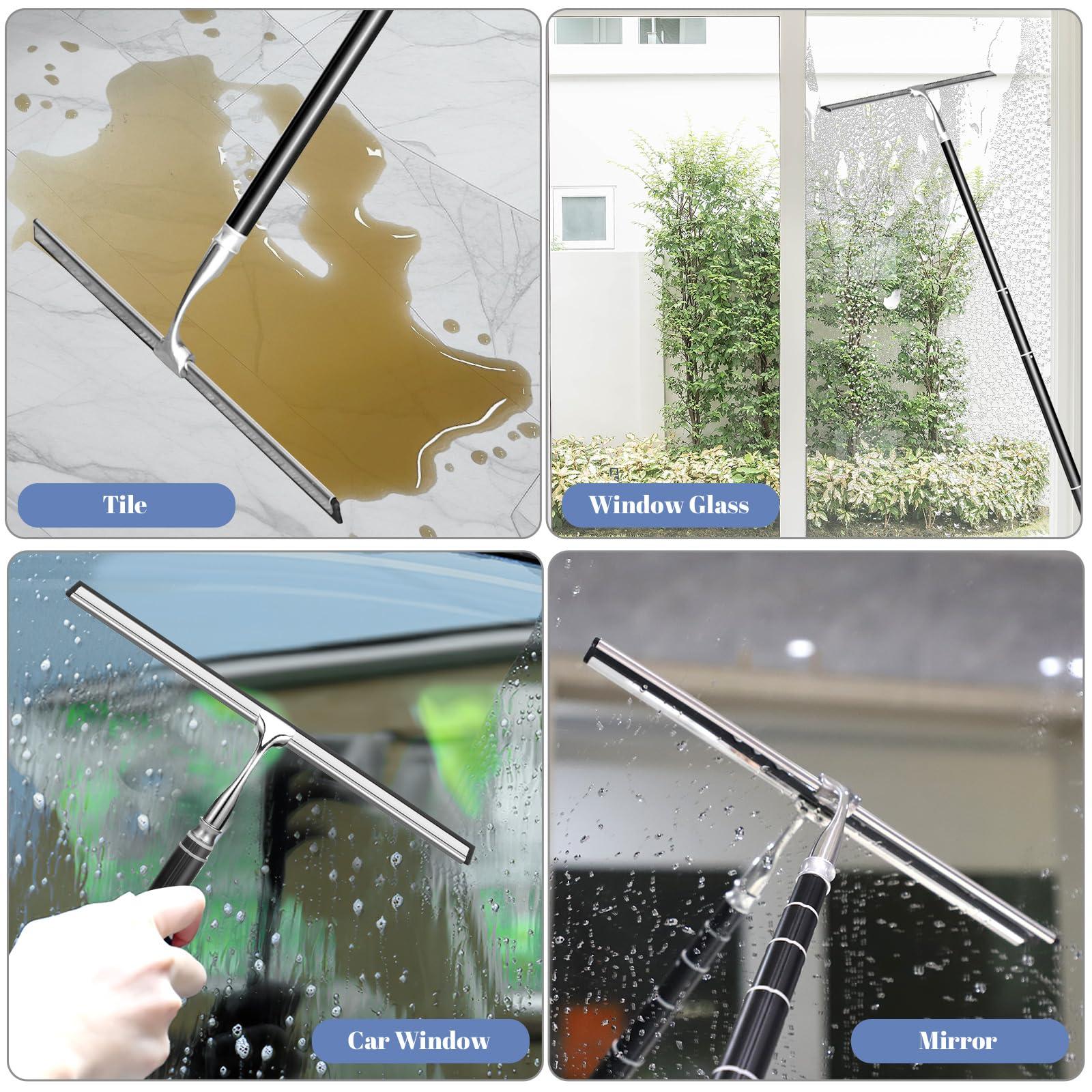 wlich Shower Squeegee with Long Handle,Window Squeegee with Extension Pole Squeegee for Shower Glass Floor Squeegee, Telescoping Shower Squeegee for Glass Door, Tile Wall, Car,Floor