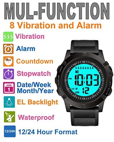 T TICCI TICCI Men 8 Vibrating Alarms Watch Medication Aids Vibra Pill Alert Reminder for Elderly Seniors Big Digits Waterproof (Black)