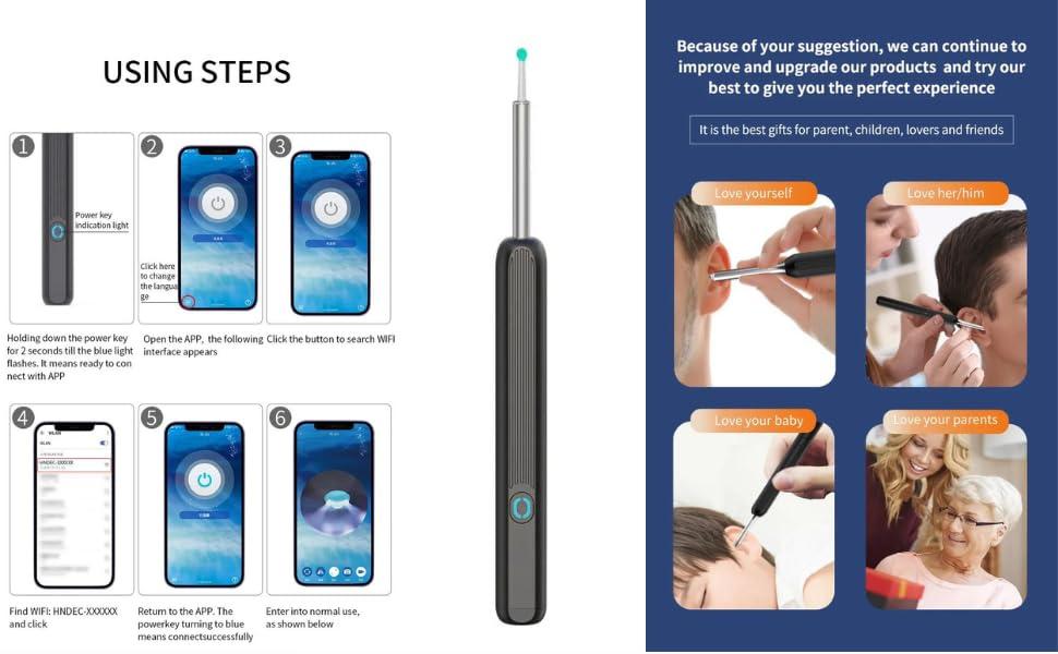 Baddie Baddie NE3 Ear Cleaner Otoscope Ear Wax Removal Tool with Camera and LED Light Wireless Ear Endoscope Ear Cleaning Kit (White)
