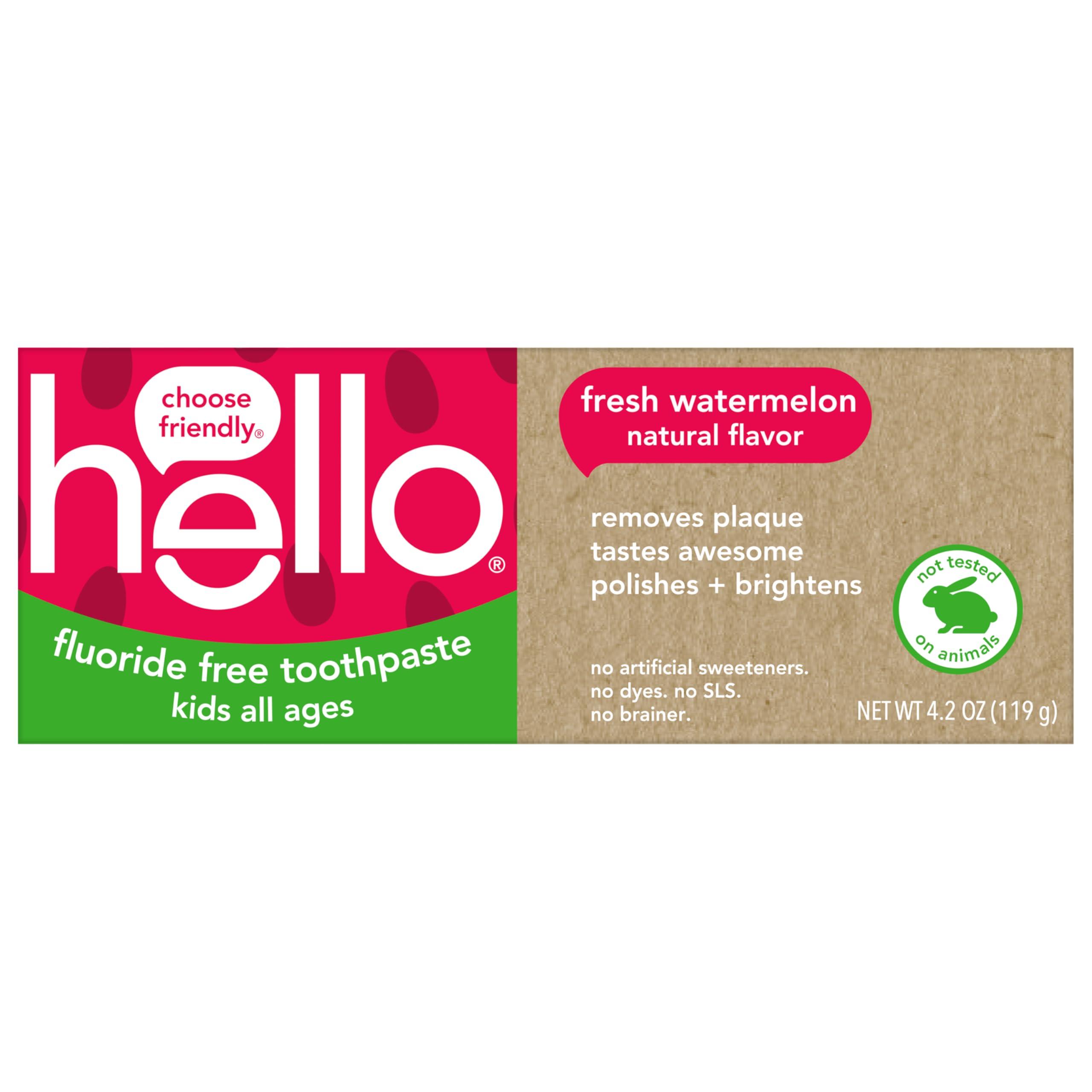 hello Hello Natural Watermelon Flavor Baby & Kids Fluoride Free Toothpaste, Vegan, SLS Free, Gluten Free, Safe to Swallow for Baby and Toddlers, 4.2 Ounce (Pack of 3)
