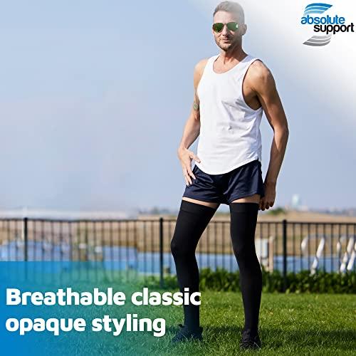 ABSOLUTE SUPPORT Absolute Support Wide Calf Mens Compression Stockings 20-30mmHg - Plus Size Opaque Thigh Hi Compression Socks for Men Circulation, Varicose Veins, Swelling, Lymphedema, Knee Surgery - Black, 3X-Large