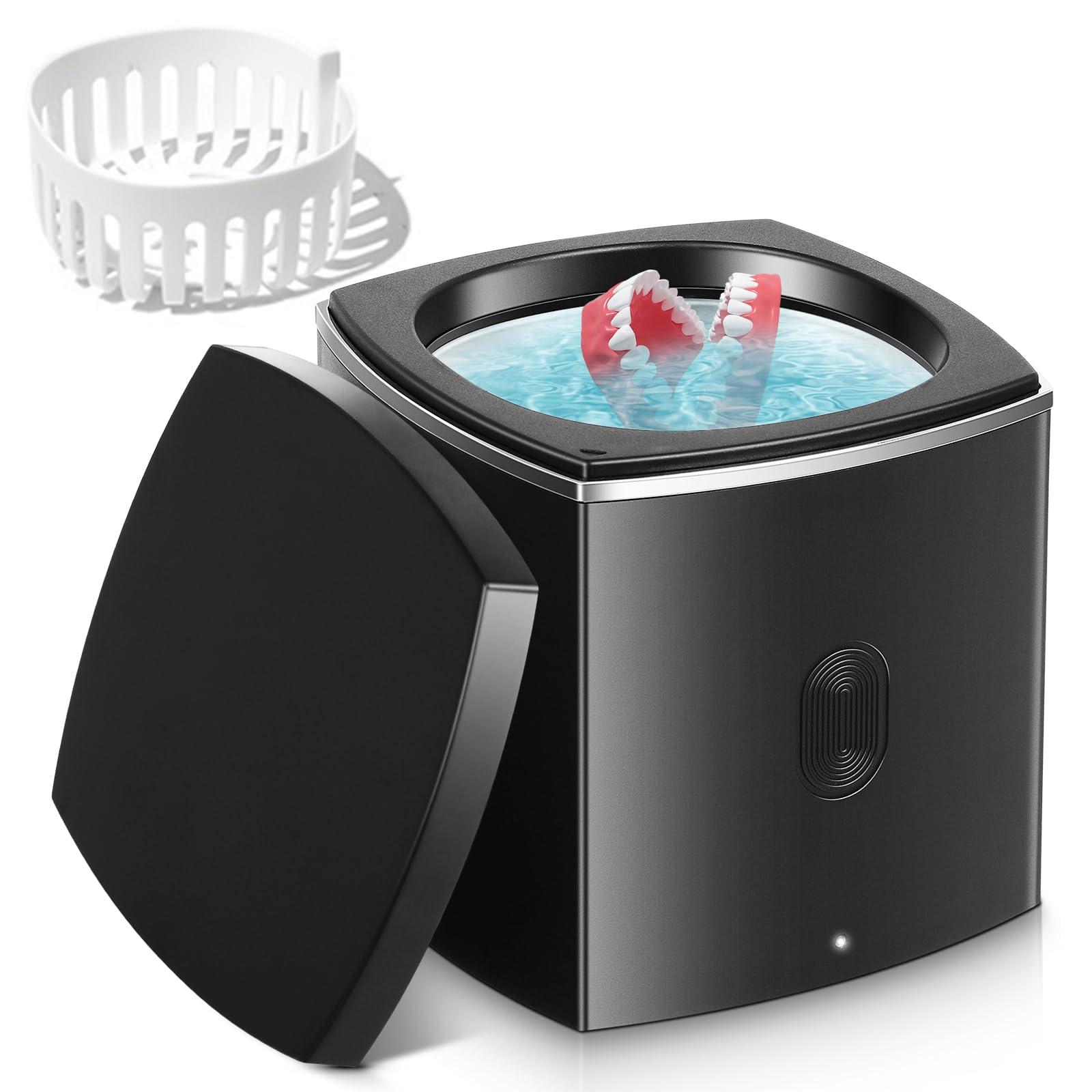 FAHKNS Ultrasonic Dental Cleaner;UltraSonic Retainer Cleaner Machine for Denture,Aligner,Earring,whitening tray,200ml Portable Mouth Guard Cleaner,Invisalign cleaner,Professional Sonic Jewelry cleaner black