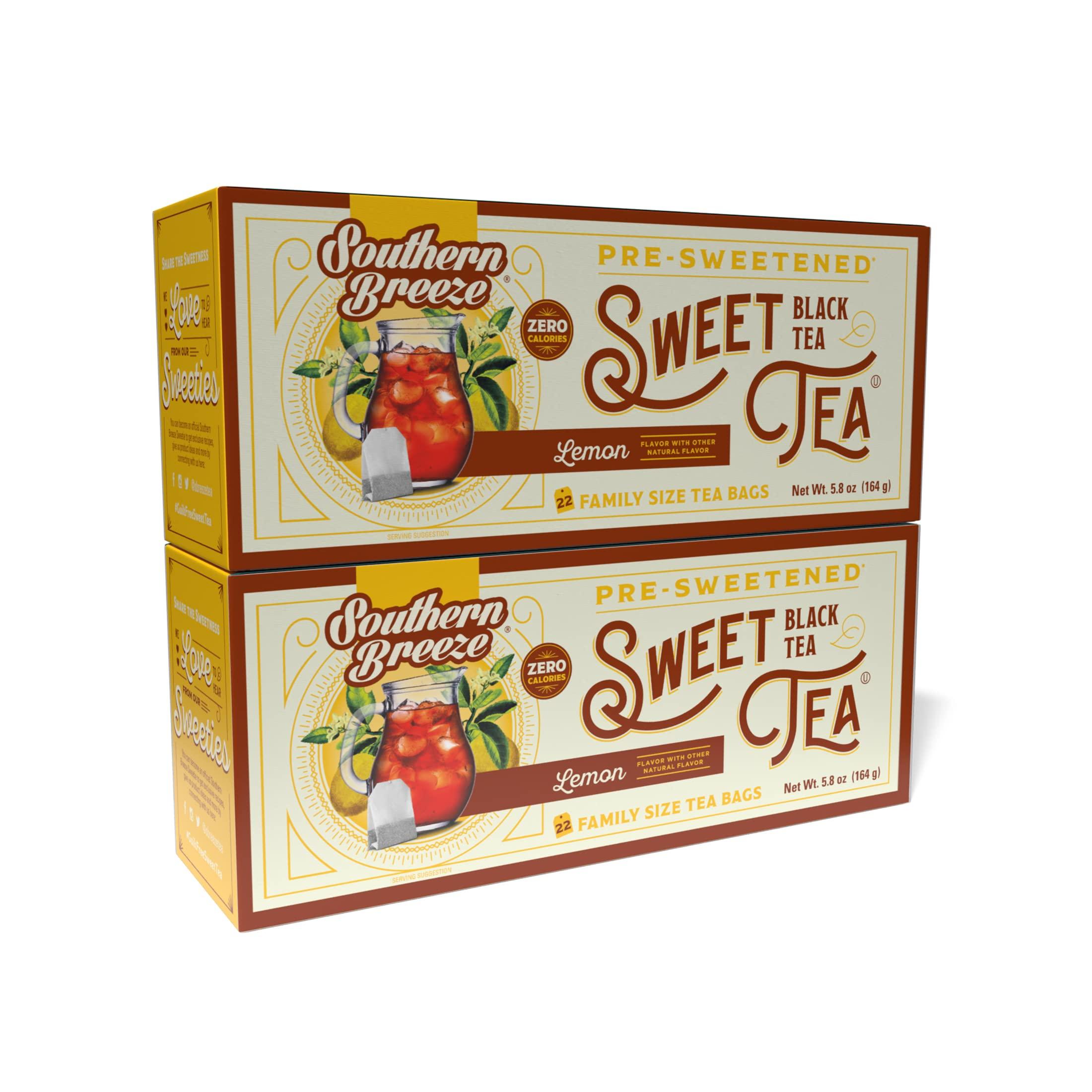 Southern Breeze Southern Breeze Hot Brew Sweet Tea Lemon Iced Tea with Black Tea and Zero Carbs Zero Sugar, 22 Individually Wrapped Family Size Tea Bags, Pack of 2