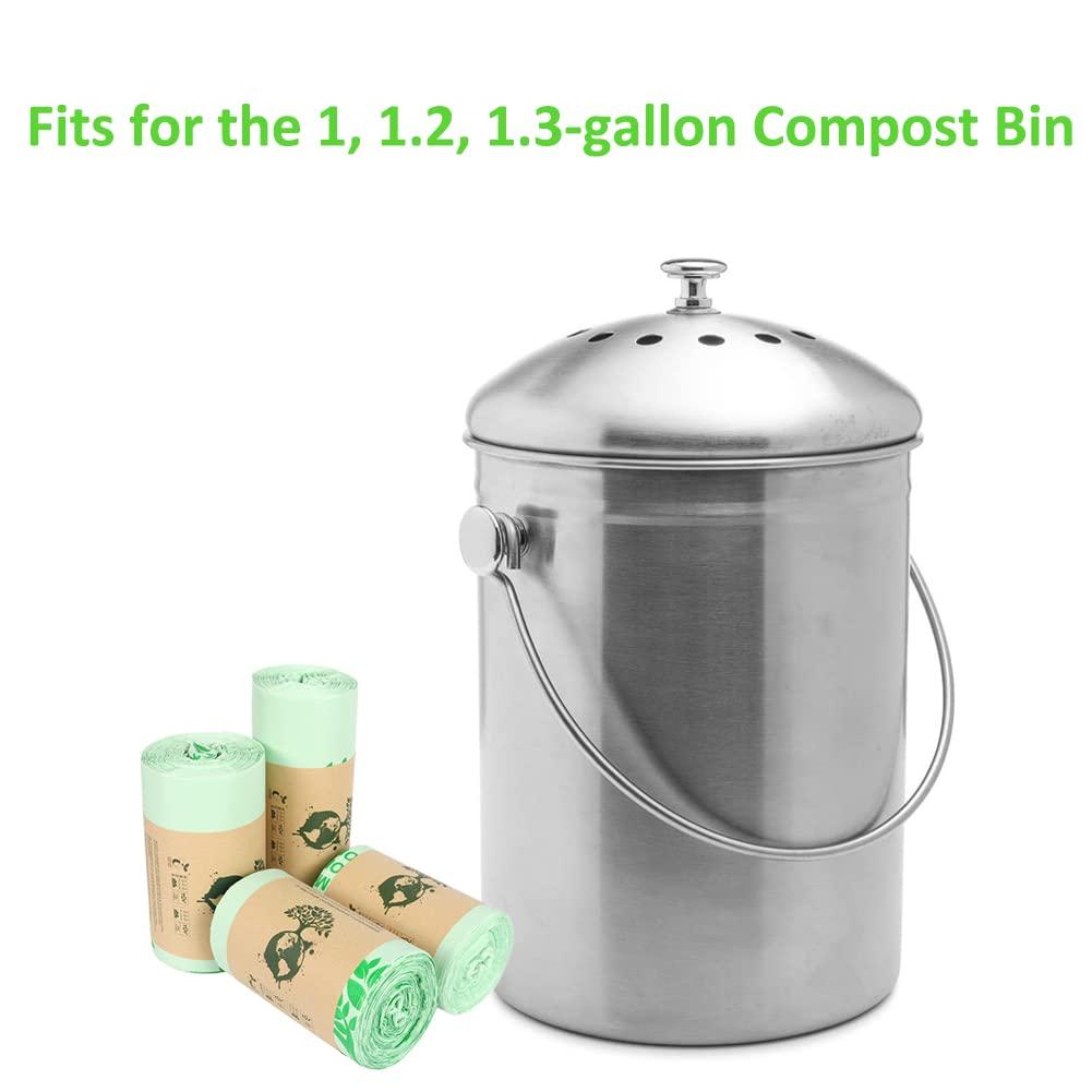 mavere 100% Compost Bags for Kitchen Countertop Compost Bin - 1, 1.2, 1.3, 1.5 Gallon, Kitchen Food Scrap Waste Compostable Small Trash Bags, ASTM D6400, US BPI and Europe OK Compost Home Certified, 100ct