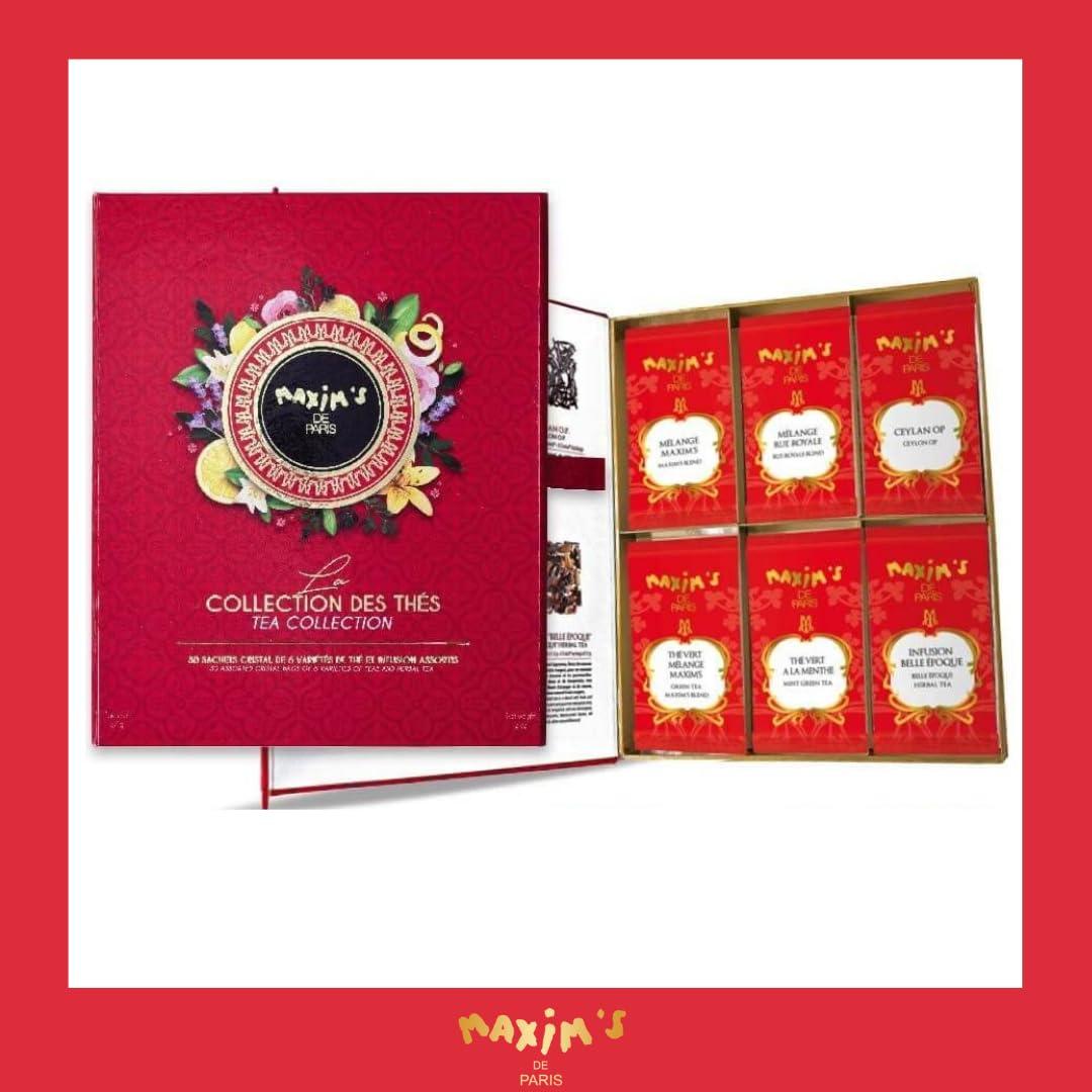MAXIM\'S DE PARIS Maxim\'s De Paris Gift Box Tea Sampler - French Iconic Brand - 30 Tea Bags - Assortment of 6 Gourmet Teas - Individual Wrapping for Freshness - Ready to Gift Box - Gift for Tea Lovers or Francophile