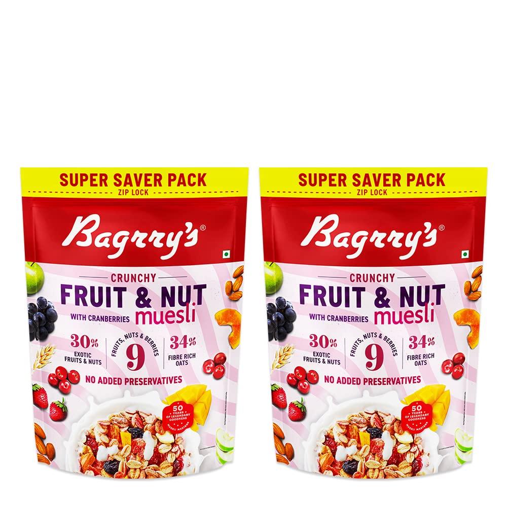 Bagrry's Bagrry's Crunchy Muesli Fruit N Nut with Cranberries 750 GM Pouch (Pack of 2)