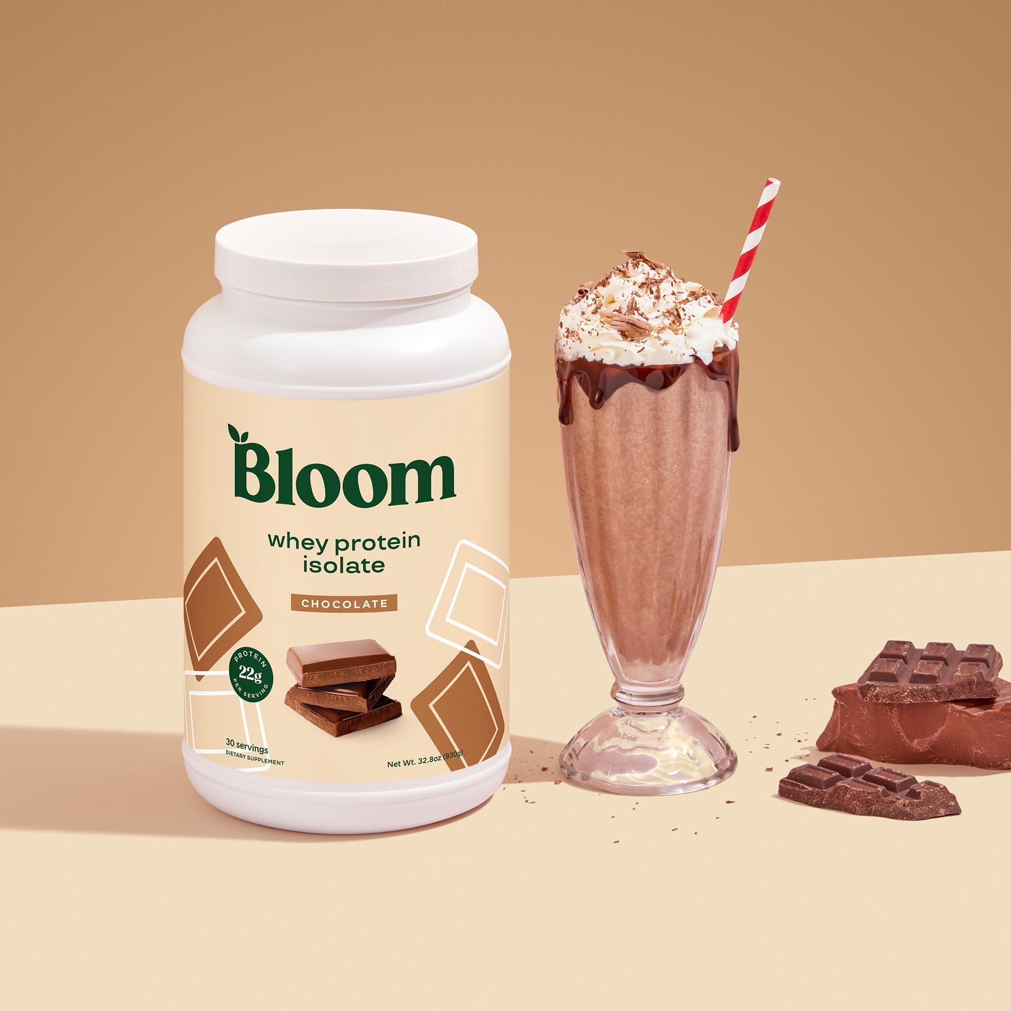 Bloom Nutrition Bloom Nutrition Whey Isolate Protein Powder, Chocolate - Pure Iso Post Workout Recovery Drink Blend, Smoothie Mix with Digestive Enzymes for Gut Health - Low Carb, Keto & Zero Sugar Added