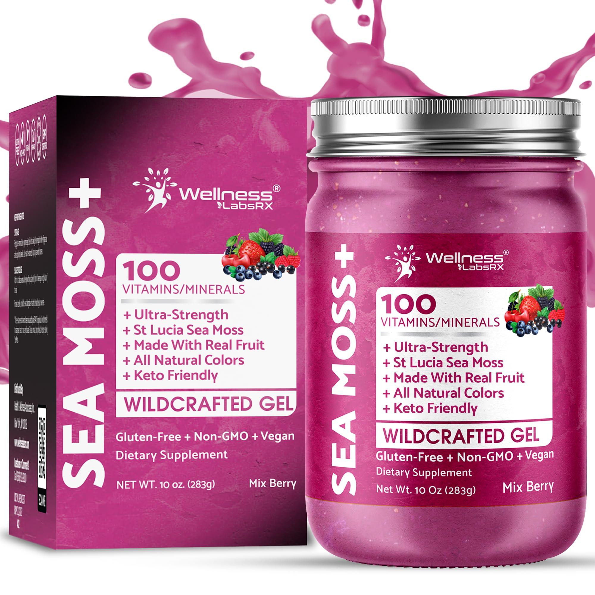 WELLNESS LABSRX Irish Sea Moss Gel Organic Raw - Wildcrafted Superfood Seamoss Gel - Mix Berry Flavor, Vitamin and Mineral-Rich from Pristine Caribbean Waters, Immune and Digestive Health Support - 10 oz.