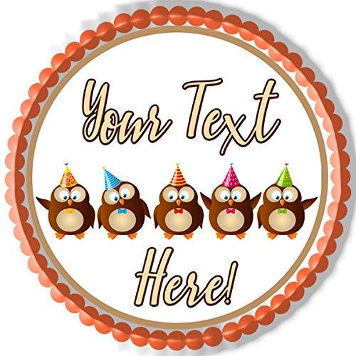 Edible Prints On Cake Cute Birthday Owls - Edible Cake Topper - 7.5" round