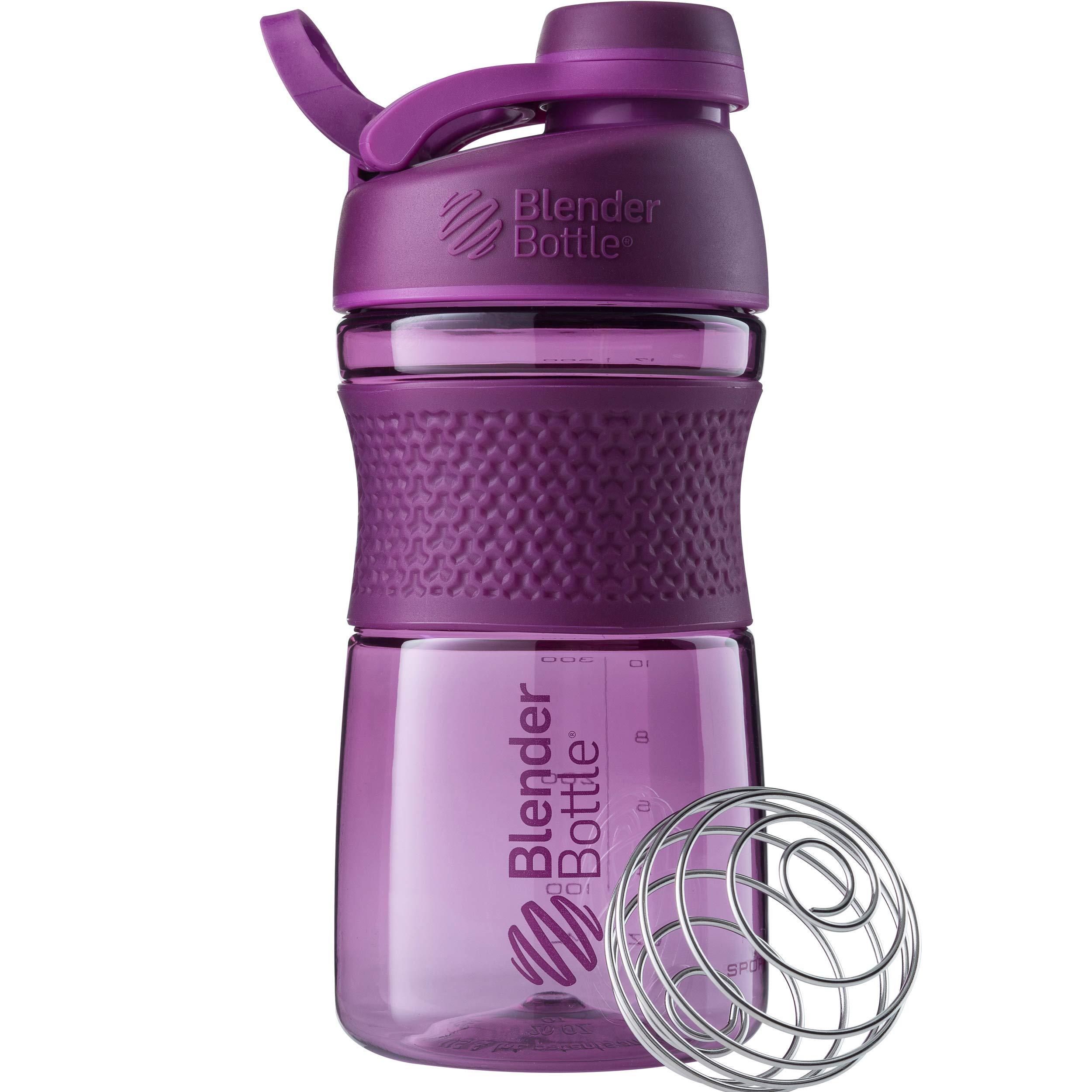BlenderBottle BlenderBottle SportMixer Shaker Bottle Perfect for Protein Shakes and Pre Workout, 20-Ounce, Plum & 2-in-1 Shaker Bottle and Straw Cleaning Brush, 1 Pack,Gray