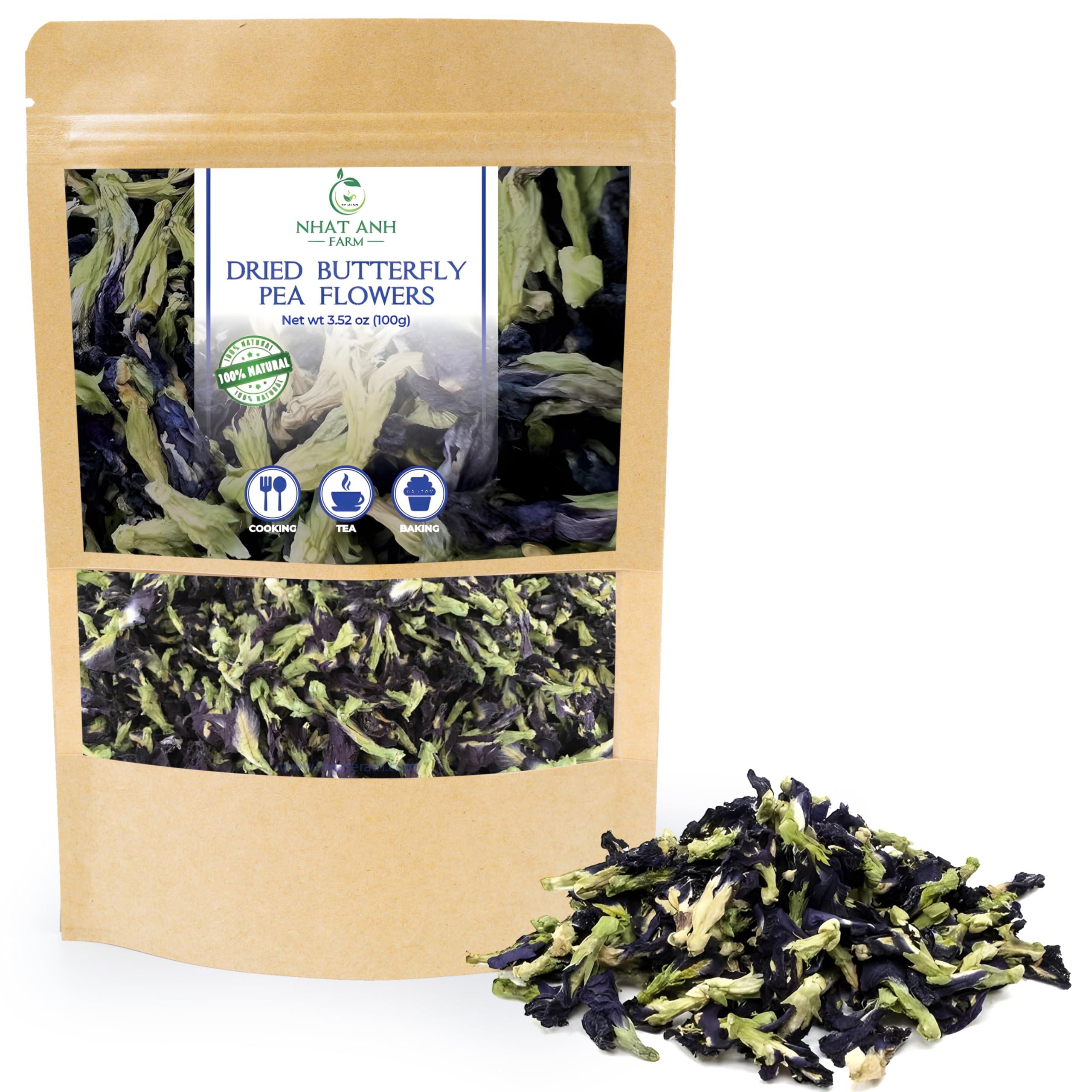 NHAT ANH FARM Nhat Anh Farm - Premium Dried Butterfly Pea Flower - 3,5oz(100g) Blue Butterfly Pea Flower - 100% Natural & Pure, Sugar/Caffeine/Gluten Free - For Making Tea