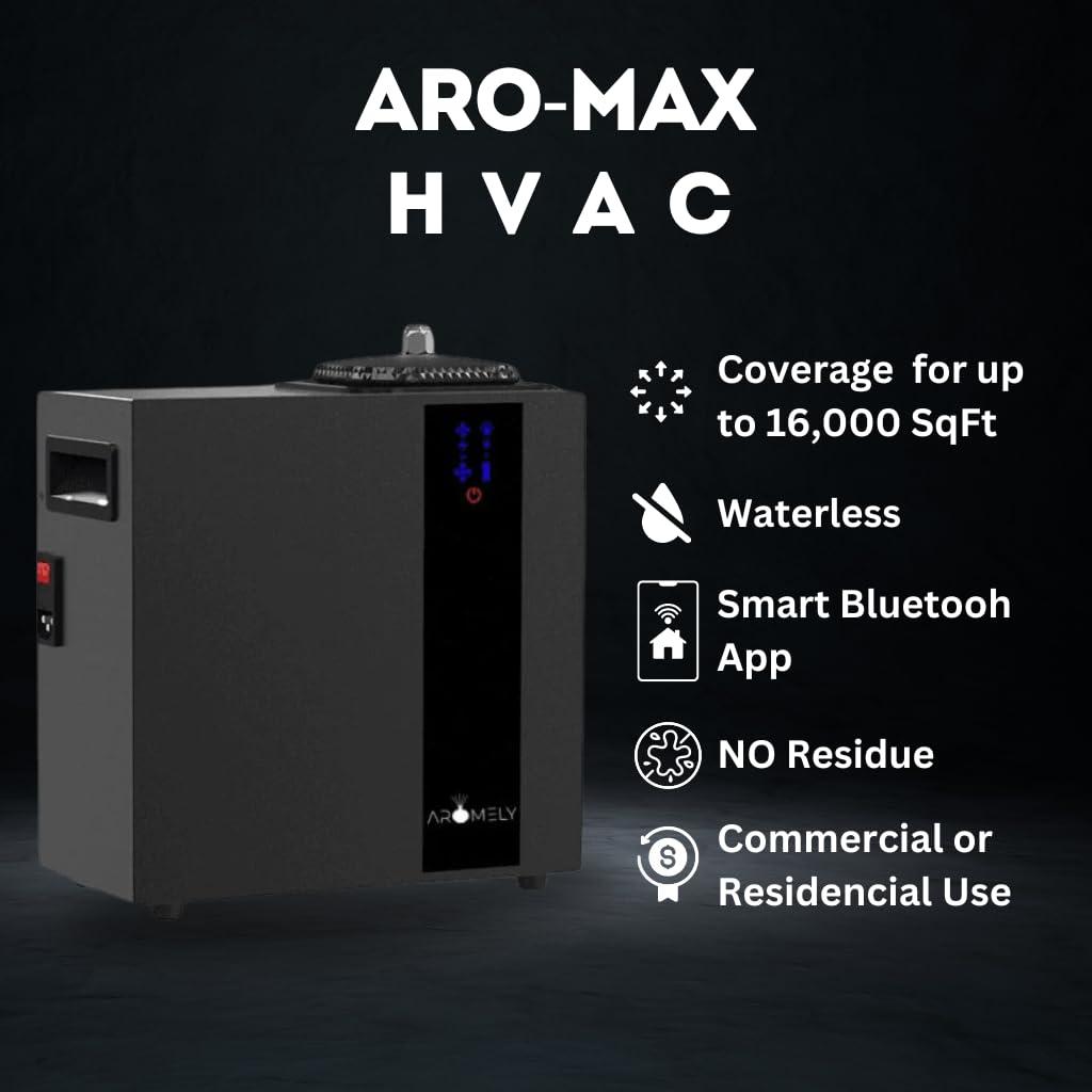 AROMELY Aromely Smart Bluetooth HVAC Scent Diffuser, Aromatherapy Nebulizing Waterless Diffuser for Home, Office, Large Room, Perfect Aroma Diffuser Up to 16,000 SQSF with Large 800ml Oil Bottle - Black.