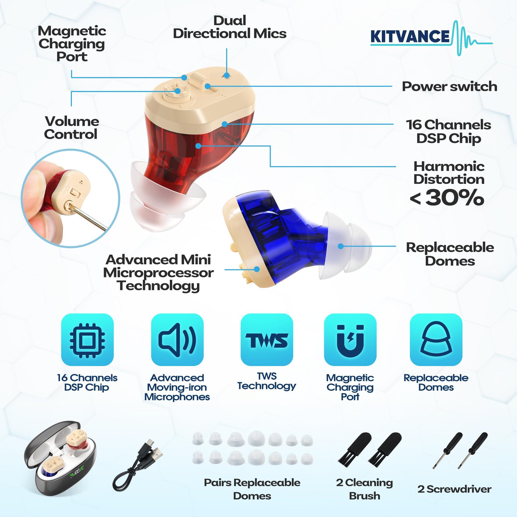 Kitvance [Upgraded Version] Hearing Aids for Seniors Adults with Dual Micphone, Rechargeable Sound Amplifiers with Noise Canceling, Invisible Digital OTC Hearing Amplifiers with LED Power Display Charging Case