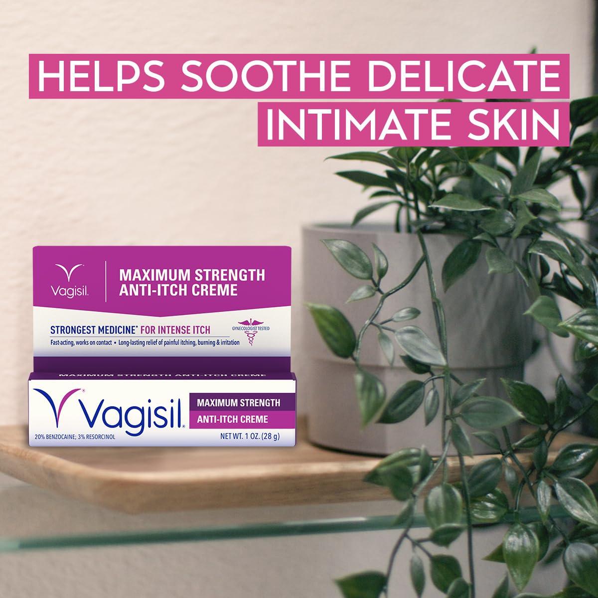 Vagisil Vagisil Maximum Strength Feminine Anti-Itch Cream with Benzocaine for Women, Helps Relieve Yeast Infection Irritation, Gynecologist Tested, Fast-acting, Soothes and Cools Skin, 1 oz