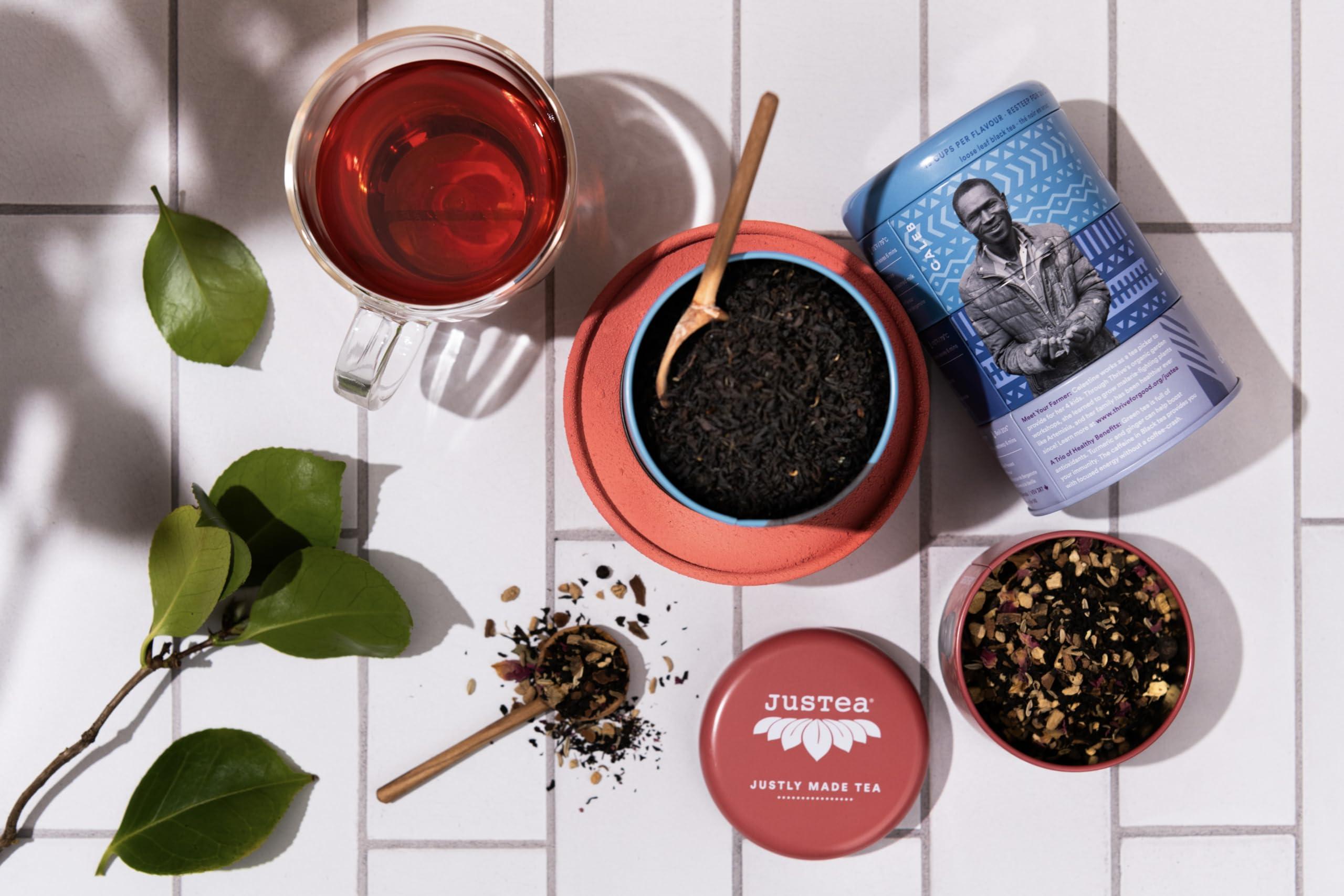 JusTea JusTea Black Tea Trio | Stacking Tins Variety Pack with Hand Carved Tea Spoon | Loose Leaf Tea | High Caffeine | Award-Winning | Fair Trade | Non-GMO