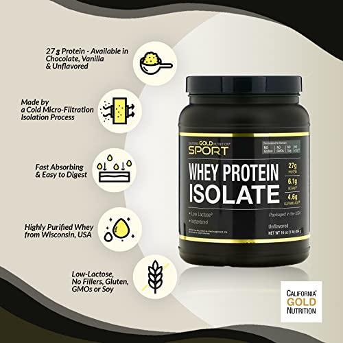 California Gold Nutrition California Gold Nutrition Sport - Dark Chocolate Whey Protein Isolate, 2 lbs (907 g)