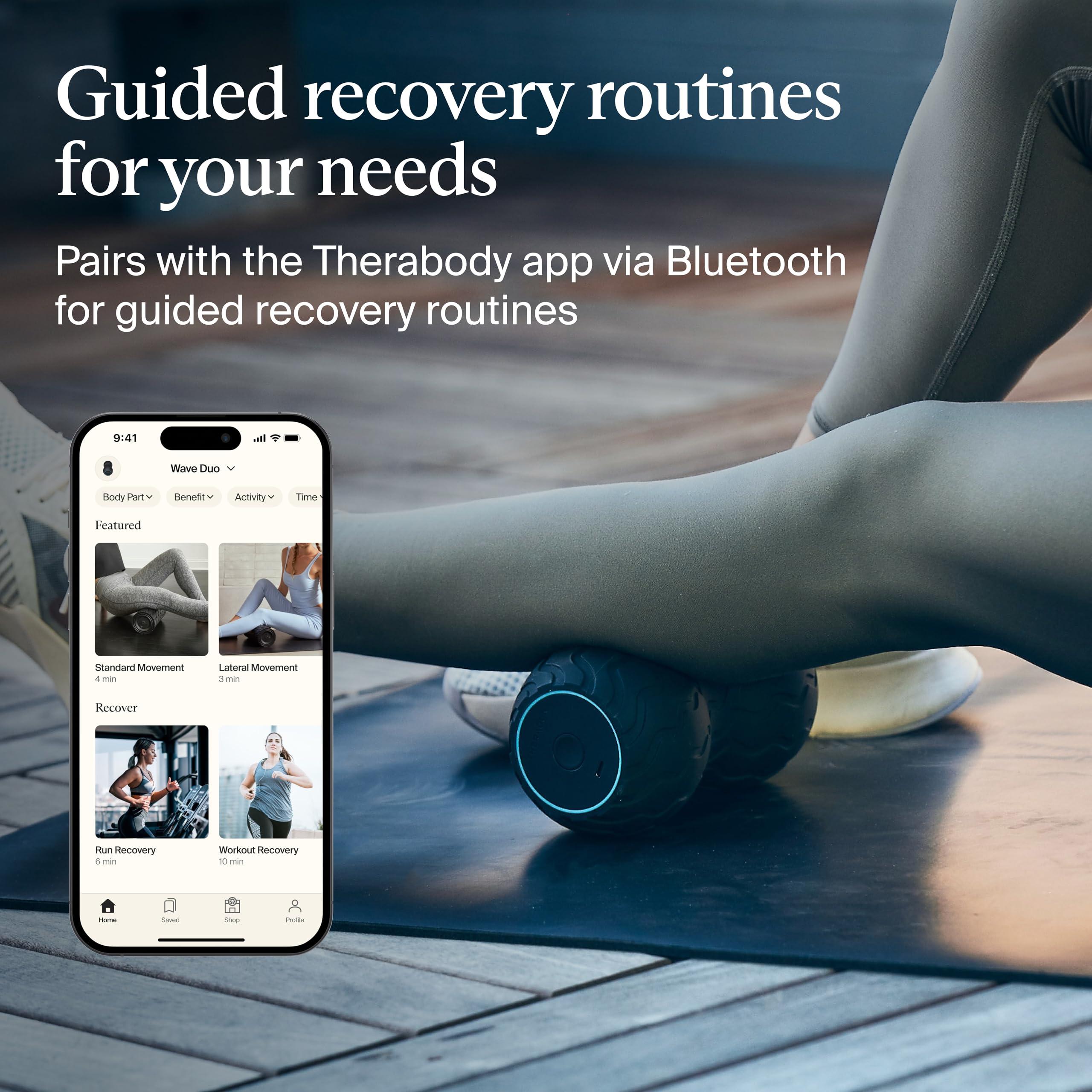 TheraGun Therabody Wave Series Wave Duo - Ergonomically Contoured Foam Roller. Bluetooth Enabled Muscle Roller for Your Back, Neck & Spine with 5 Customizable Vibration Frequencies in Therabody App