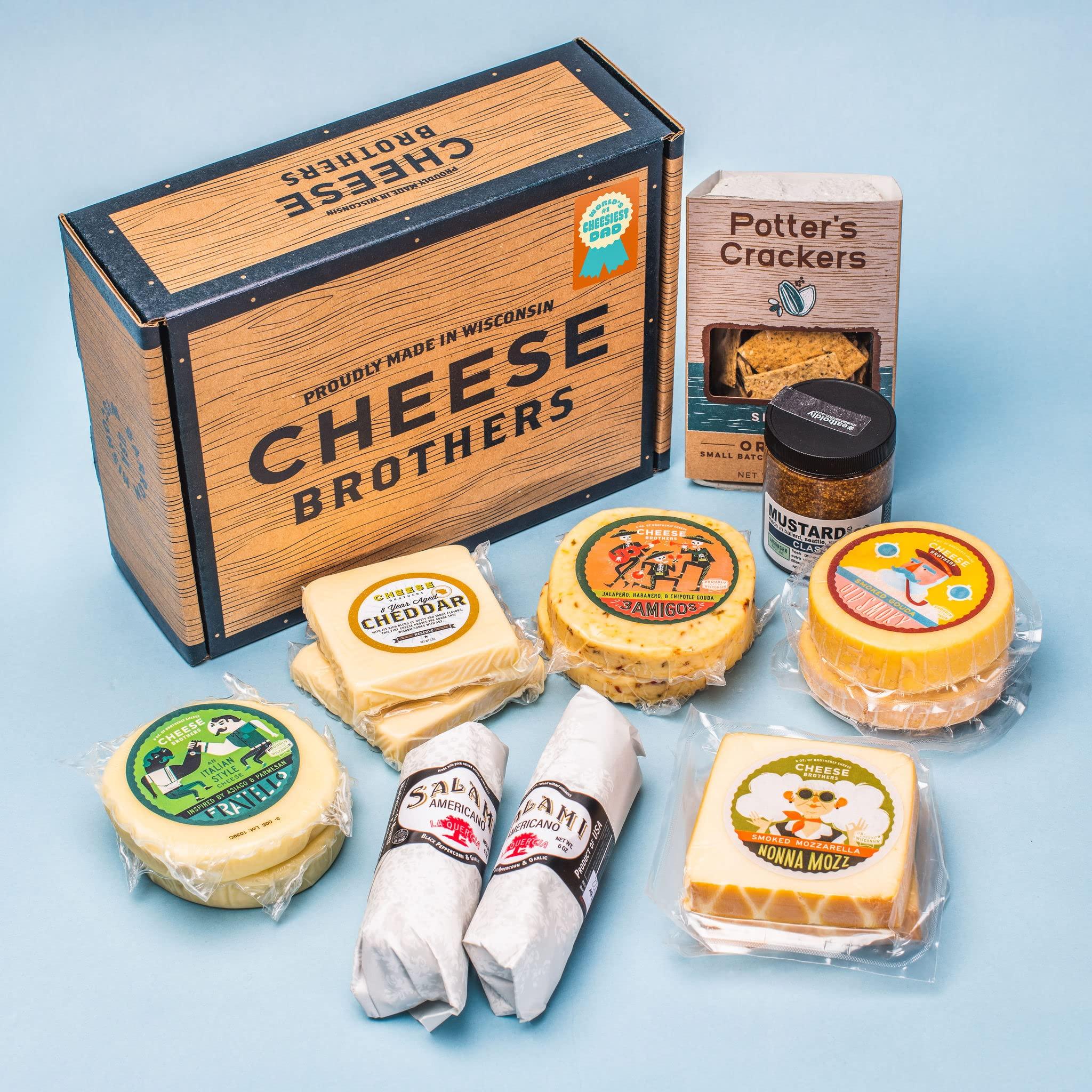 CHEESE BROTHERS INC Cheese Bros. World's Cheesiest Dad Father's Day Deluxe Gift Box | Wisconsin | Includes Italian Fratello, Gouda, Aged Cheddar, Classic Mustard, Artisan Salami and Crackers | Great Food Gifting Idea!…