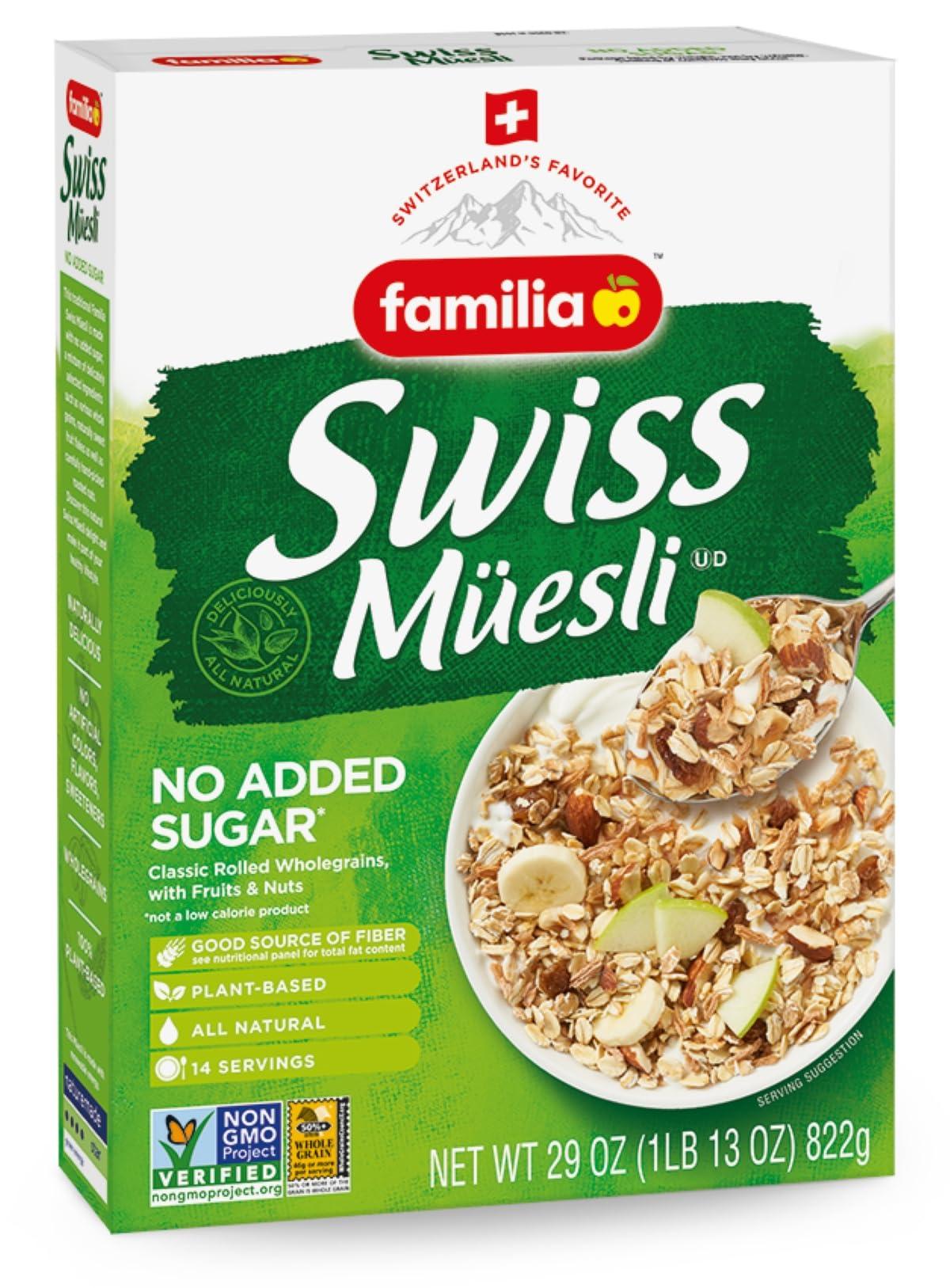 Familia Familia Swiss Muesli Cereal, 0g Added Sugar, Energy-Packed Cereal with Raisins, Hazelnuts and Almonds, 29 Ounce Box (Pack of 3)