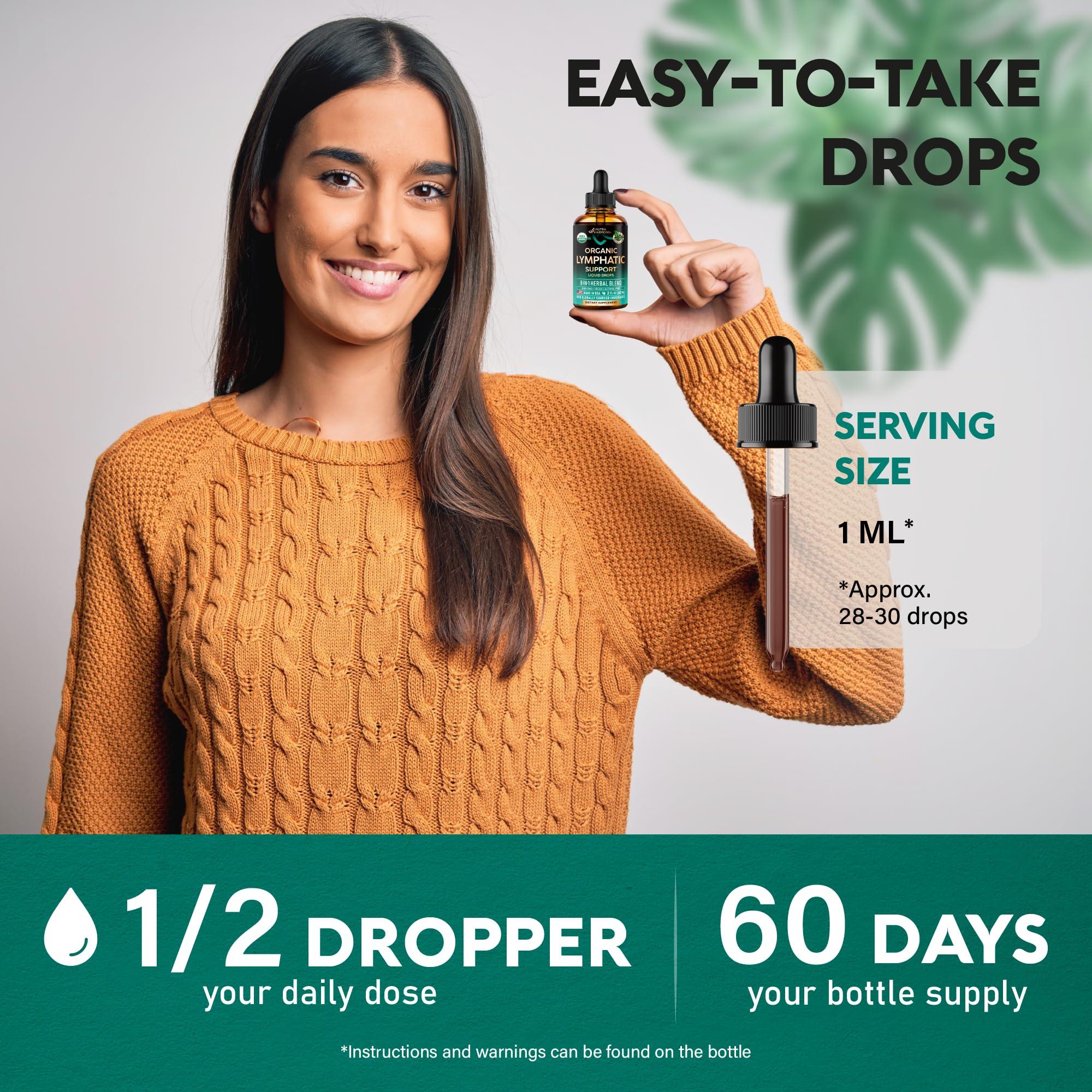 NUTRAHARMONY USDA Organic Lymphatic Drainage Supplement - Echinacea | Elderberry | Dandelion | Rosehip | Cleavers | Calendula | Burdock - Made in USA - Lymph System Drops - Immune Support, Cleanse & Detox, 2 fl oz