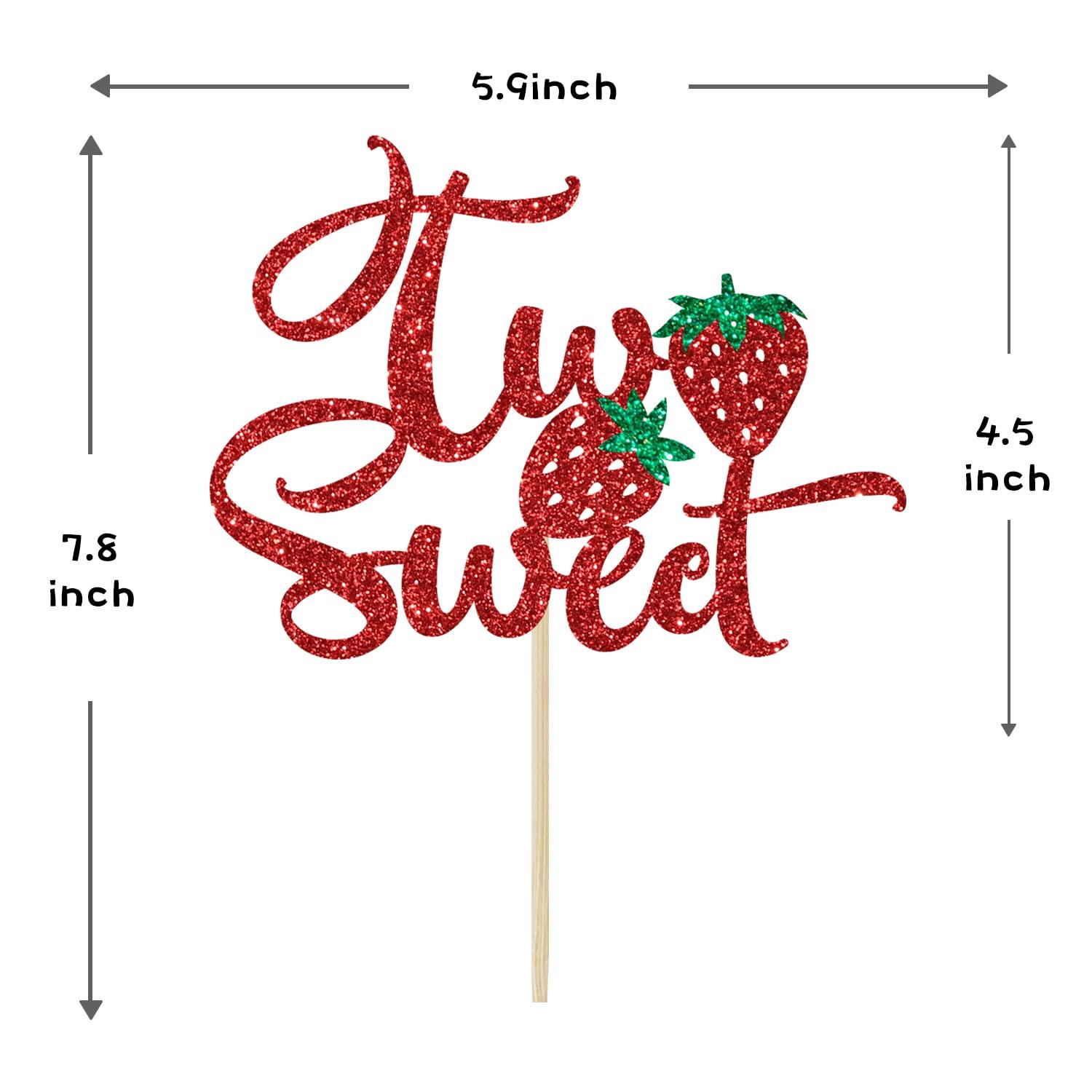 Sriburcio Red Glitter Two Sweet Cake Topper, Sweet to Be Two/Two Cute/Two Wild/Happy 2nd Birthday, Strawberry Themed 2nd Birthday Party Decorations