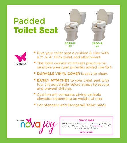 NOVA Medical Products NOVA Medical Products Toilet Seat Cushion and Riser, 4” Padded Toilet Seat Attachment Cover, For Standard and Elongated Toilet Seats, Vanilla