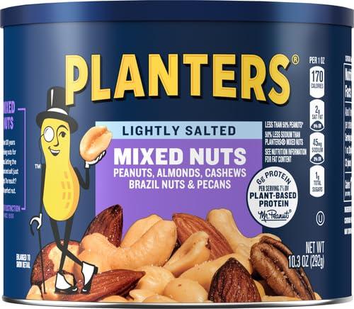 Planters PLANTERS Lightly Salted Mix Nuts, Party Snacks, Plant-Based Protein, 10 Oz Canister (Pack of 4)