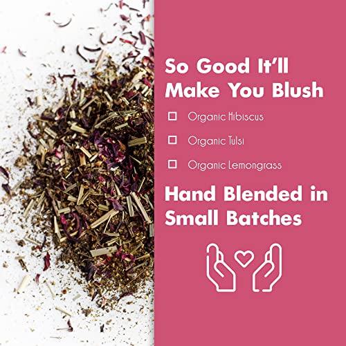 Big Heart Tea Co. Big Heart Tea Co. Tea Bags - Blushing Pink Hibiscus - Certified Organic, Naturally Sweet Ayurvedic Herbal Decaf Tea with Small Batch Ground Herbs - Adaptogenic Tulsi and Lemongrass, 10 Tea Bags