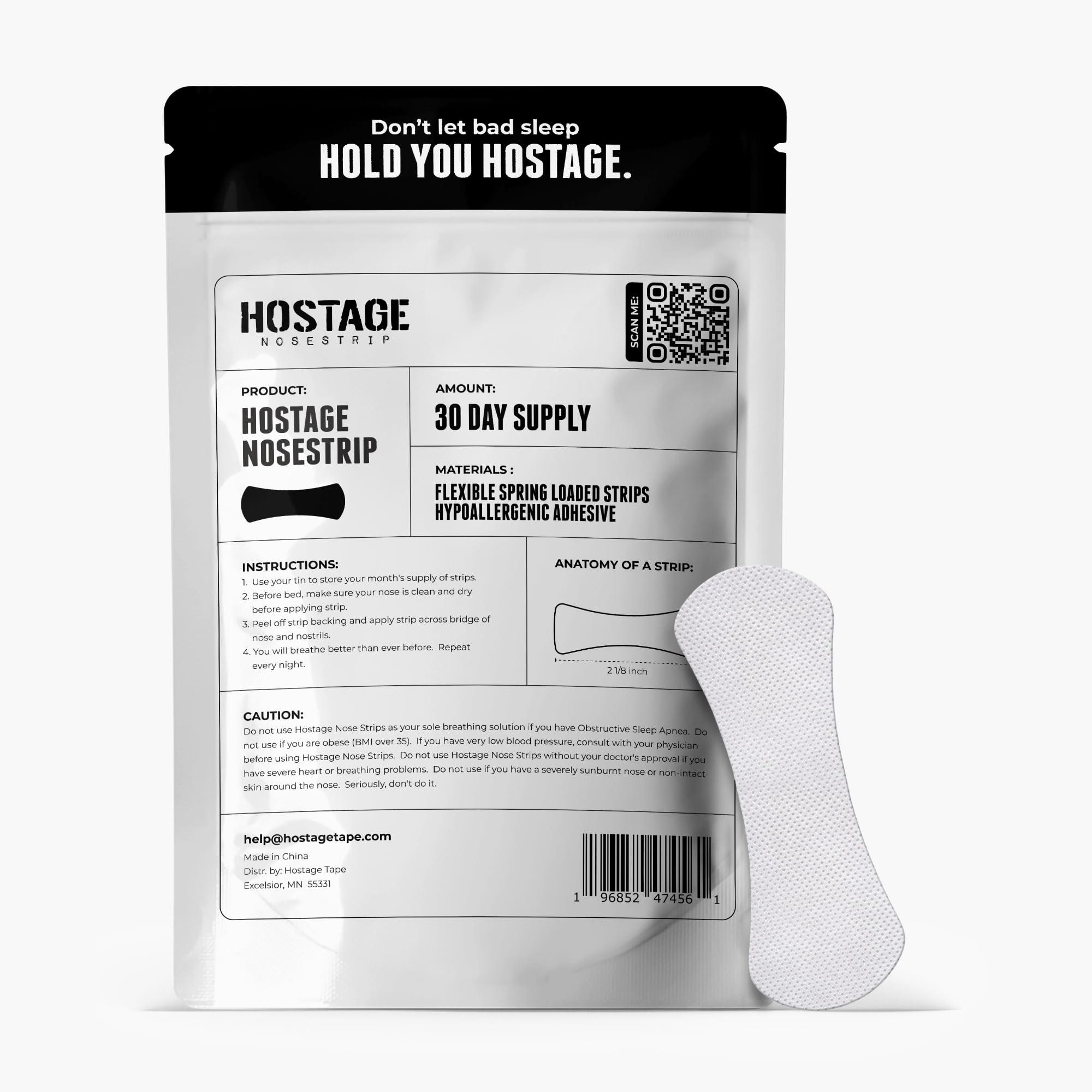 Hostage Tape Hostage Tape Nose Strips (30 Ct) - Extra Strength Nasal Strips - Nasal Congestion Relief Strips for Better Sleep - Compact, Non-Invasive Anti Snoring Strips for Men & Women