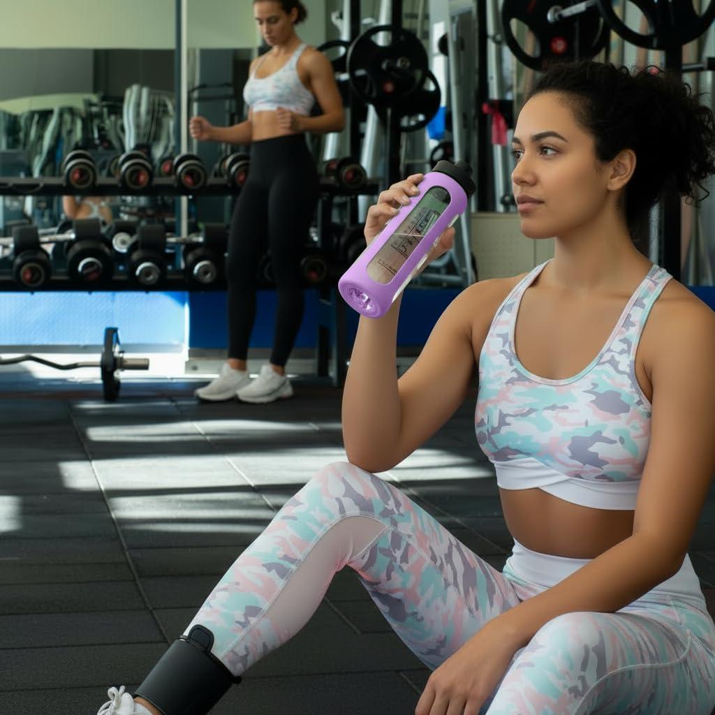 Asbirg Asbirg Fitness | Protein Shaker Made of Glass | Protein Shaker | Drinking Bottle | with Spiral Ball | Black (pastel purple)