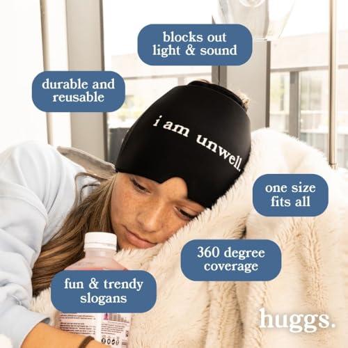 Huggs Huggs Migraine Relief Cap - I Am Unwell - Cooling Gel Head Wrap, Cold Compress Cap for Headache, Stress, & Tension